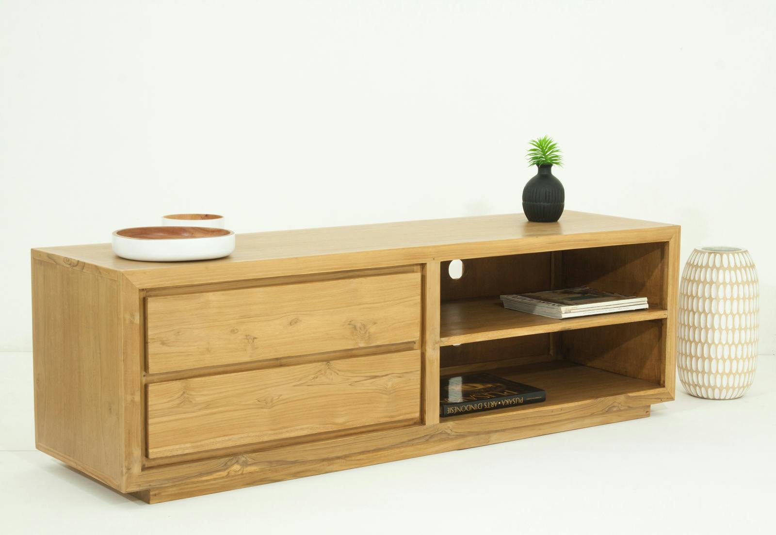 Meuble TV en bois massif avec tiroirs de style contemporain