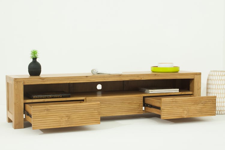 Meuble TV en bois massif avec tiroirs de style contemporain