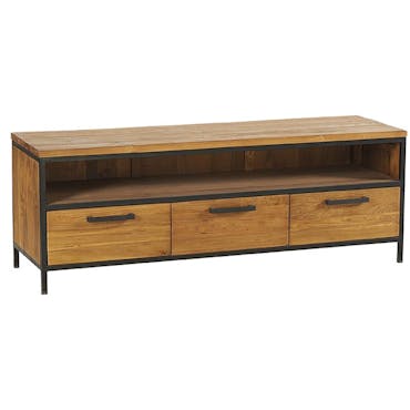  Meuble TV en bois pieds metal trois tiroirs style vintage