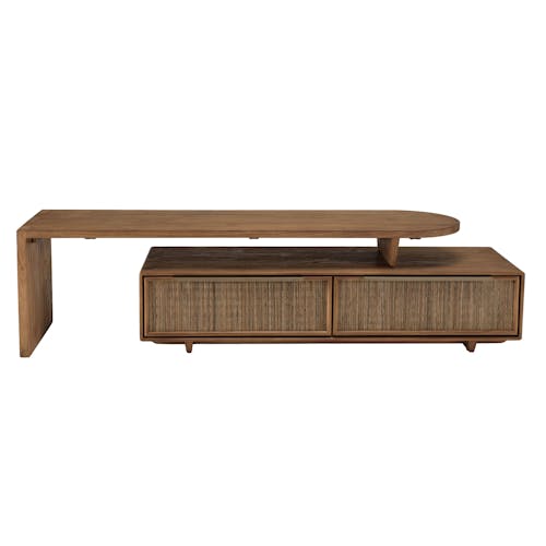 Meuble TV extensible et modulable en teck recyclé 2 tiroirs SWING