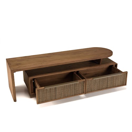 Meuble TV extensible et modulable en teck recyclé 2 tiroirs SWING