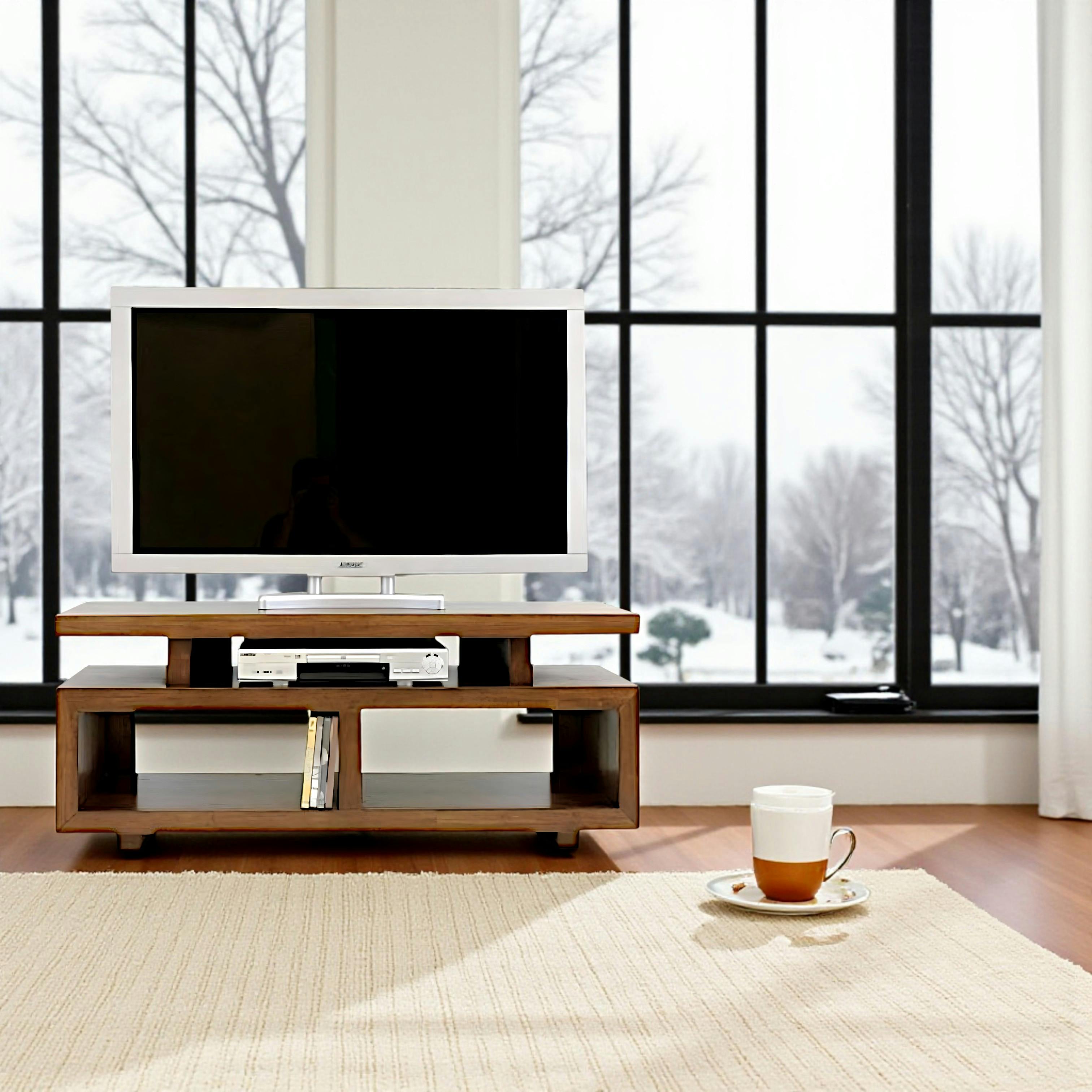 Meuble TV hévéa 2 niches 120cm HELENA