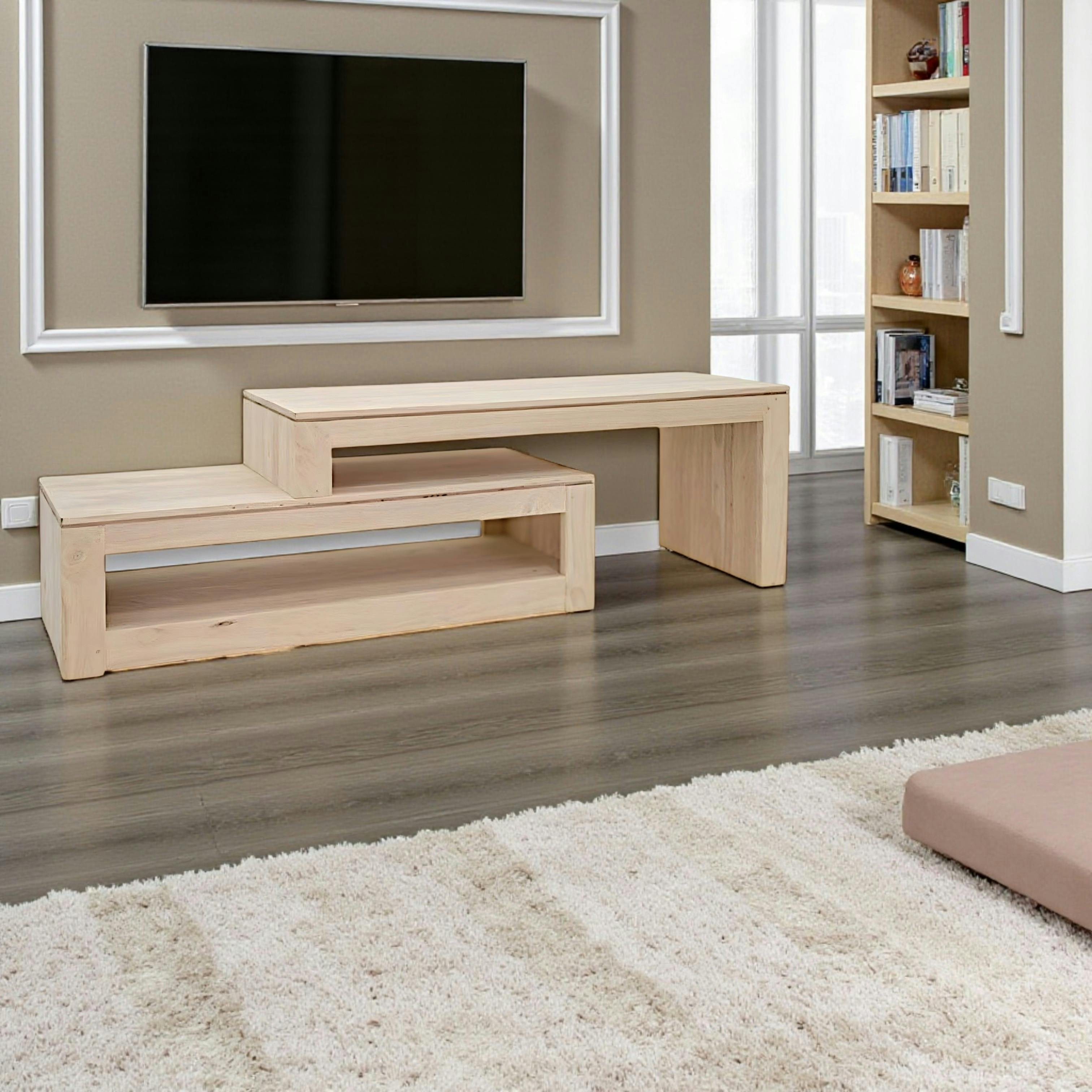 Meuble TV hévéa 2 parties 126cm HELENA