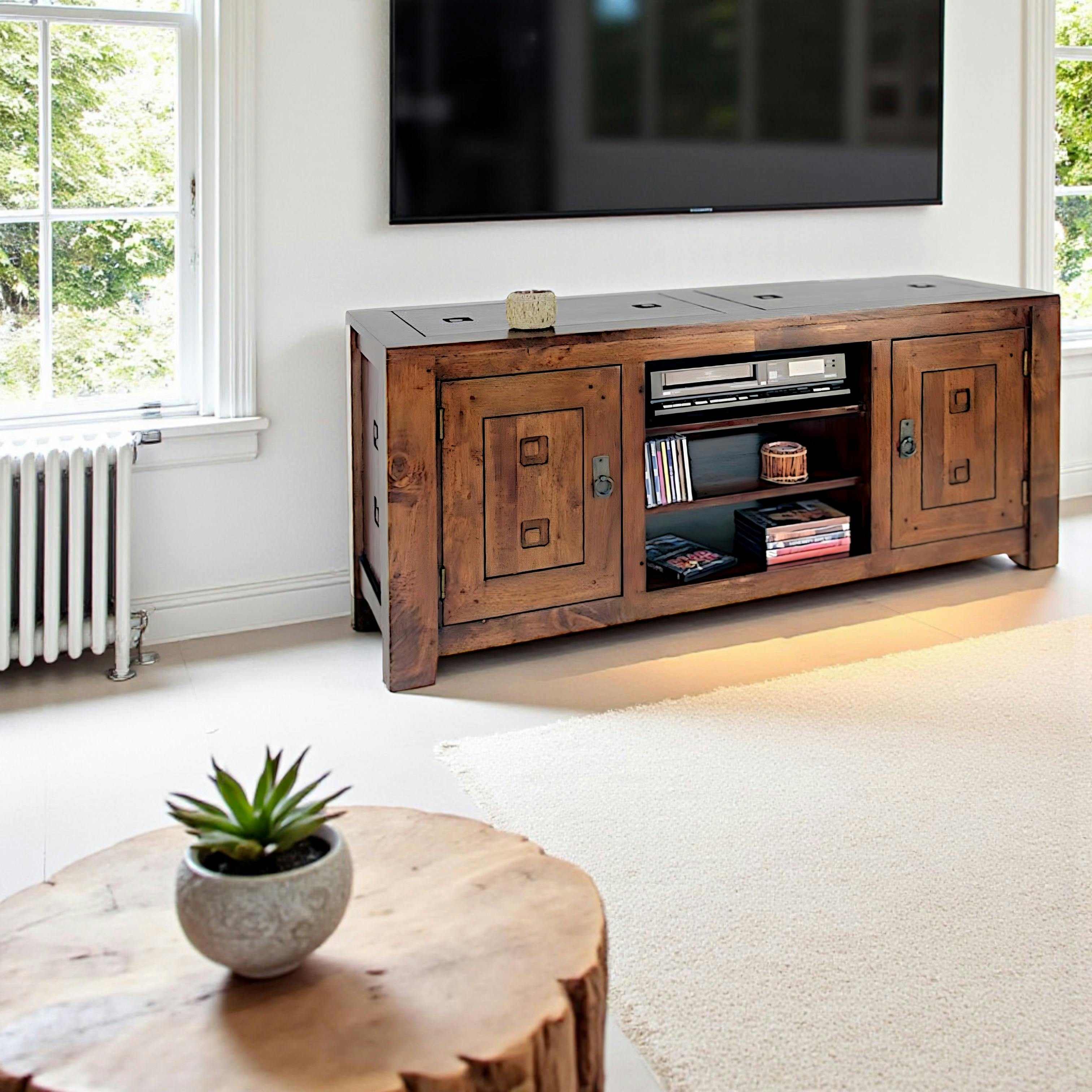 Meuble TV hévéa 2 portes 140cm TESSA