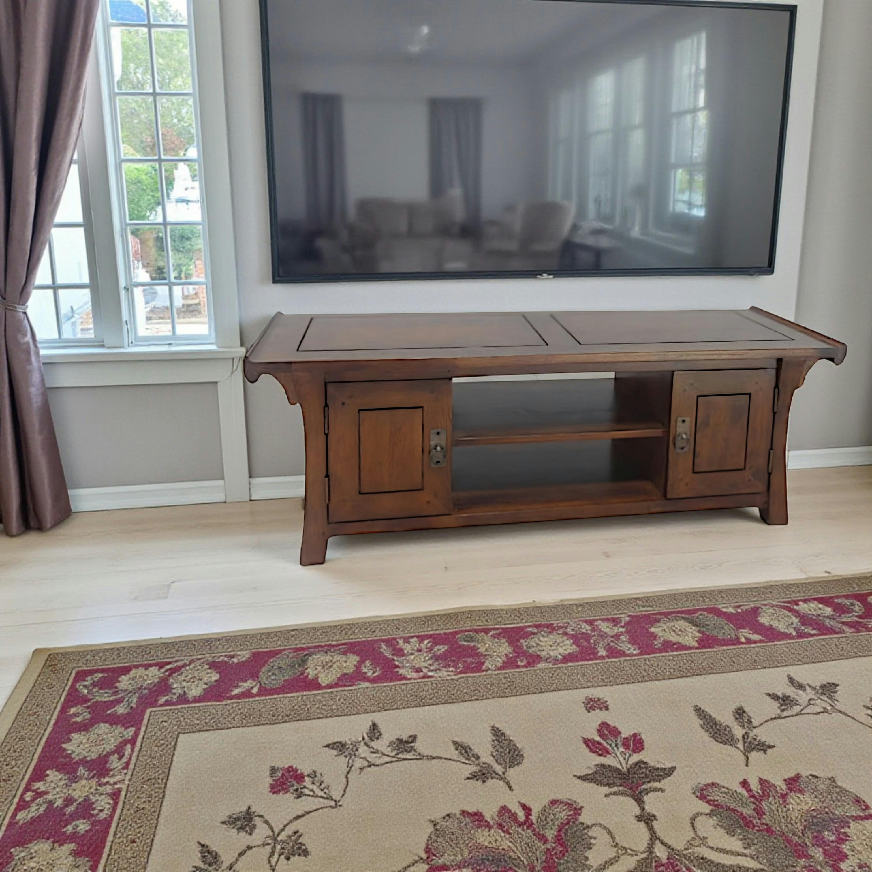 Meuble TV Hévéa 2 portes, 2 niches 120x41,5x43cm MAORI
