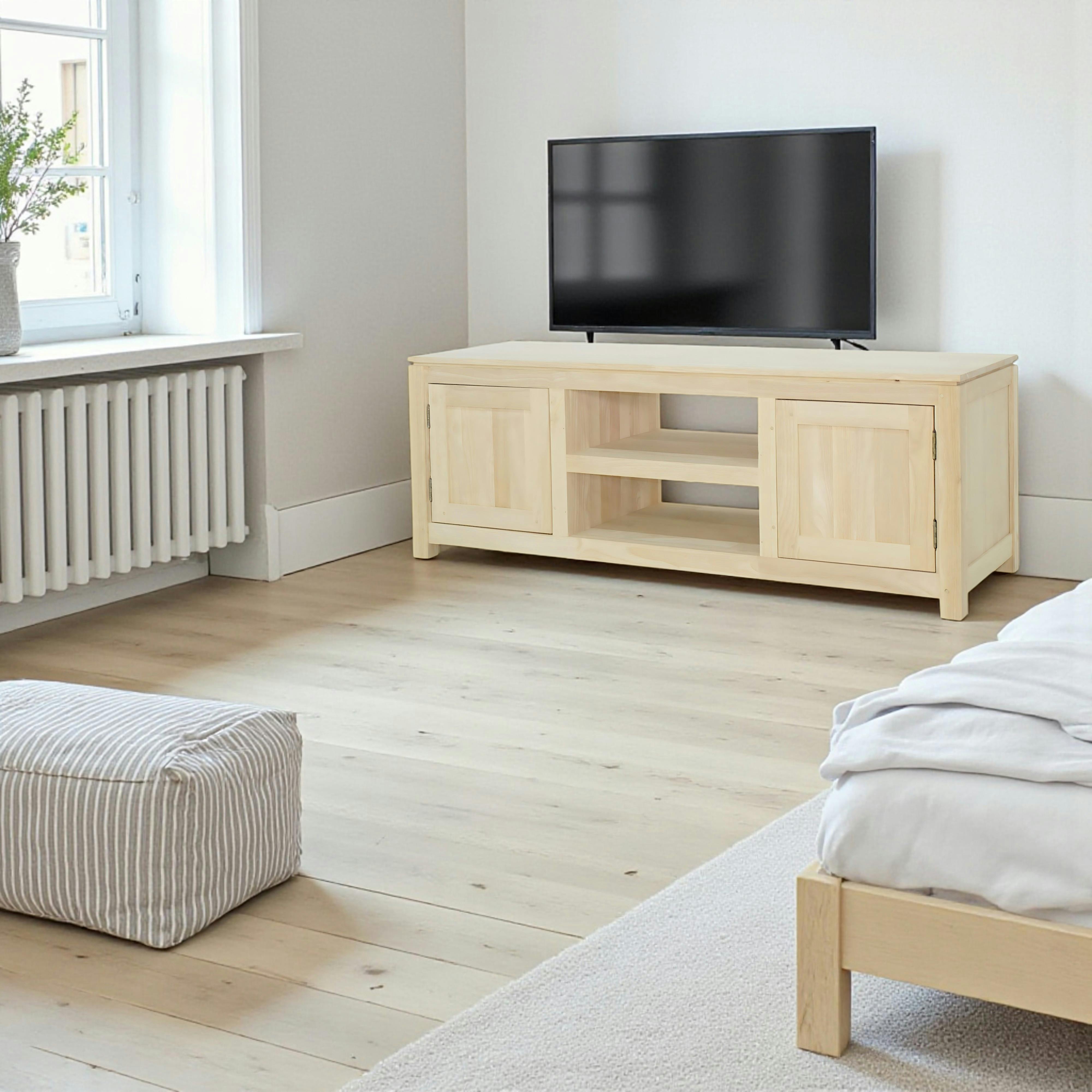 Meuble TV Hévéa 2 portes, 2 niches, 136x45x48,6cm HELENA