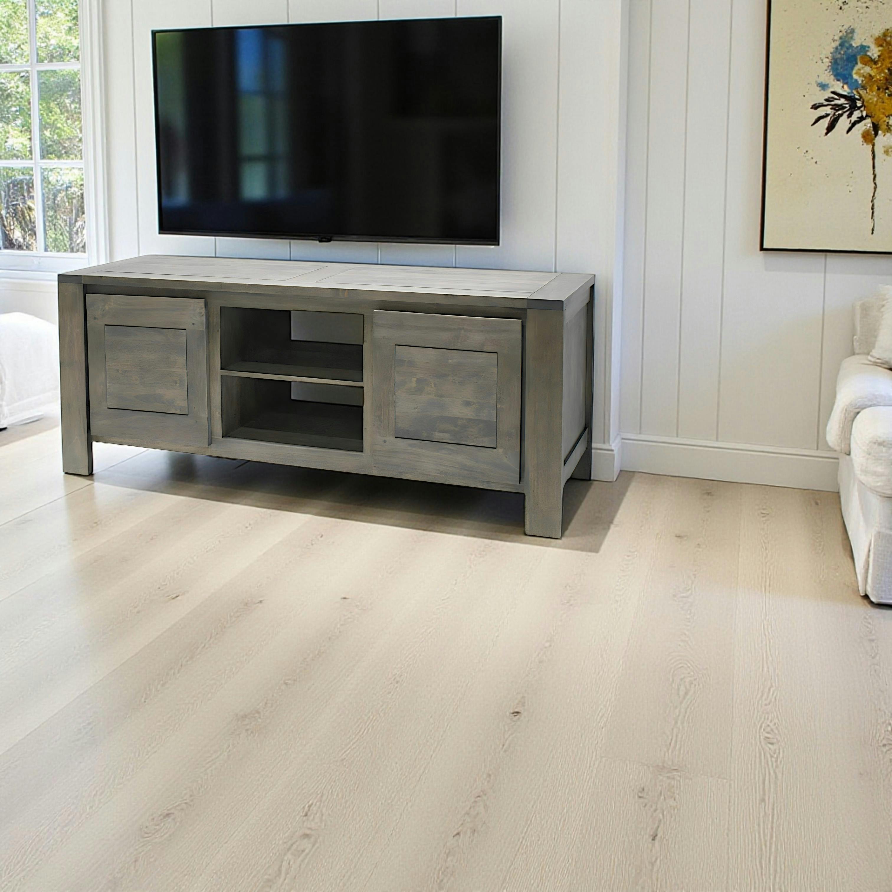 Meuble TV Hévéa 2 portes, 2 niches 146x50x60cm OLGA