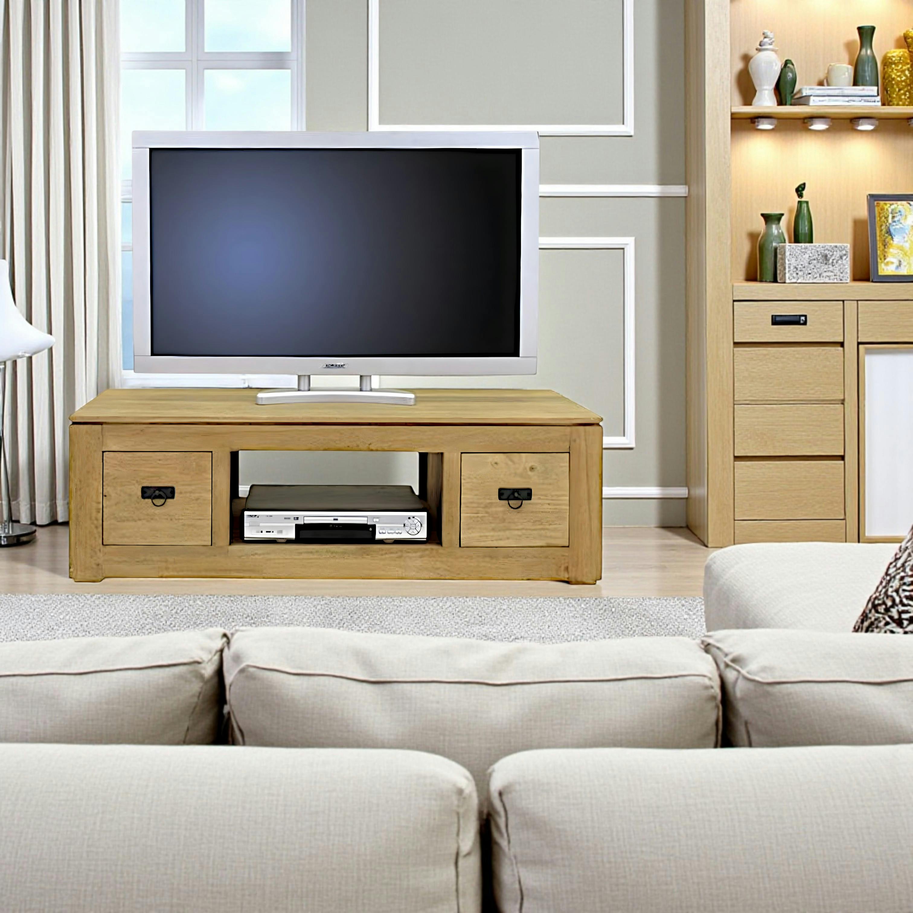 Meuble TV hévéa 2 tiroirs 125x50x40cm HELENA