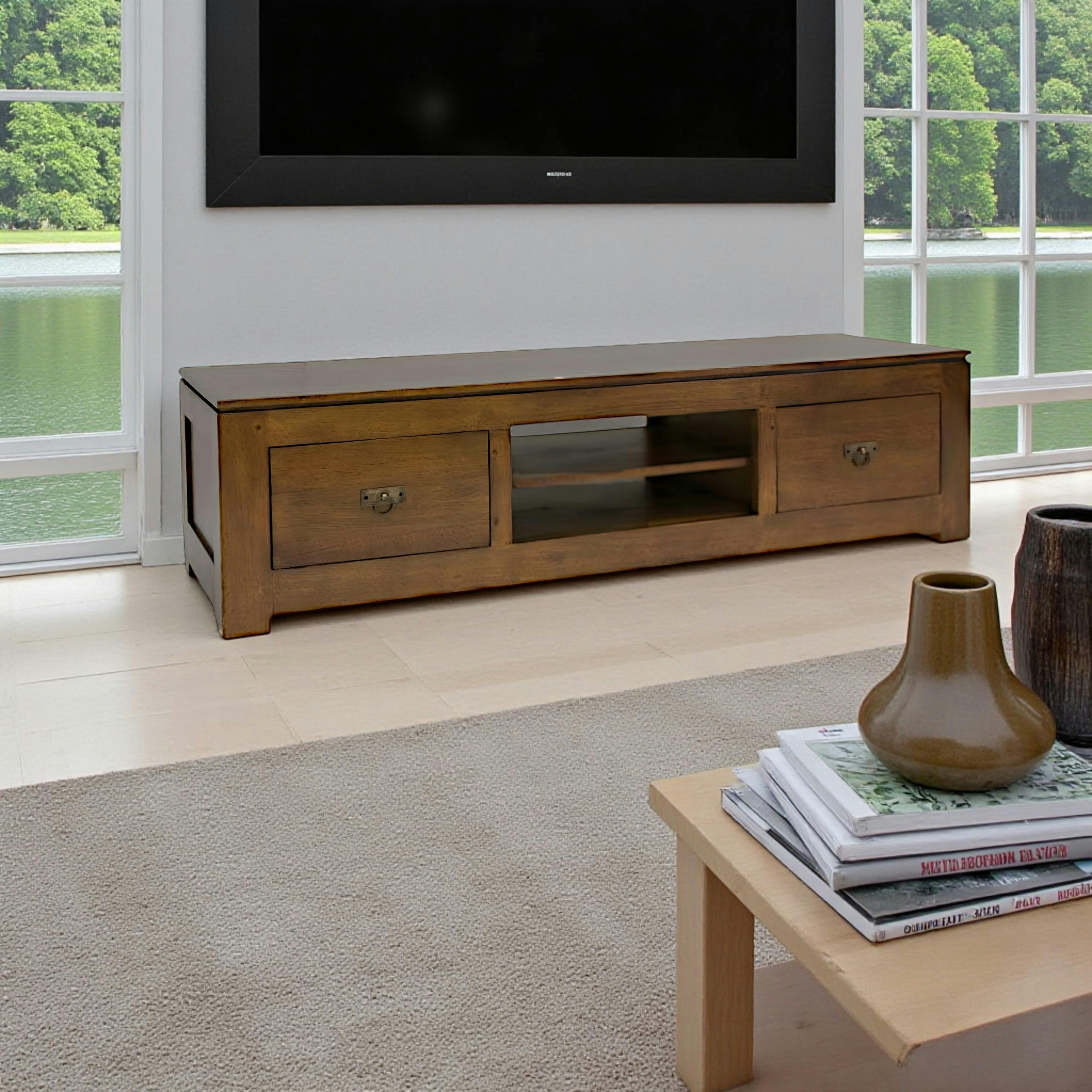 Meuble TV hévéa 2 tiroirs 150x40cm HELENA