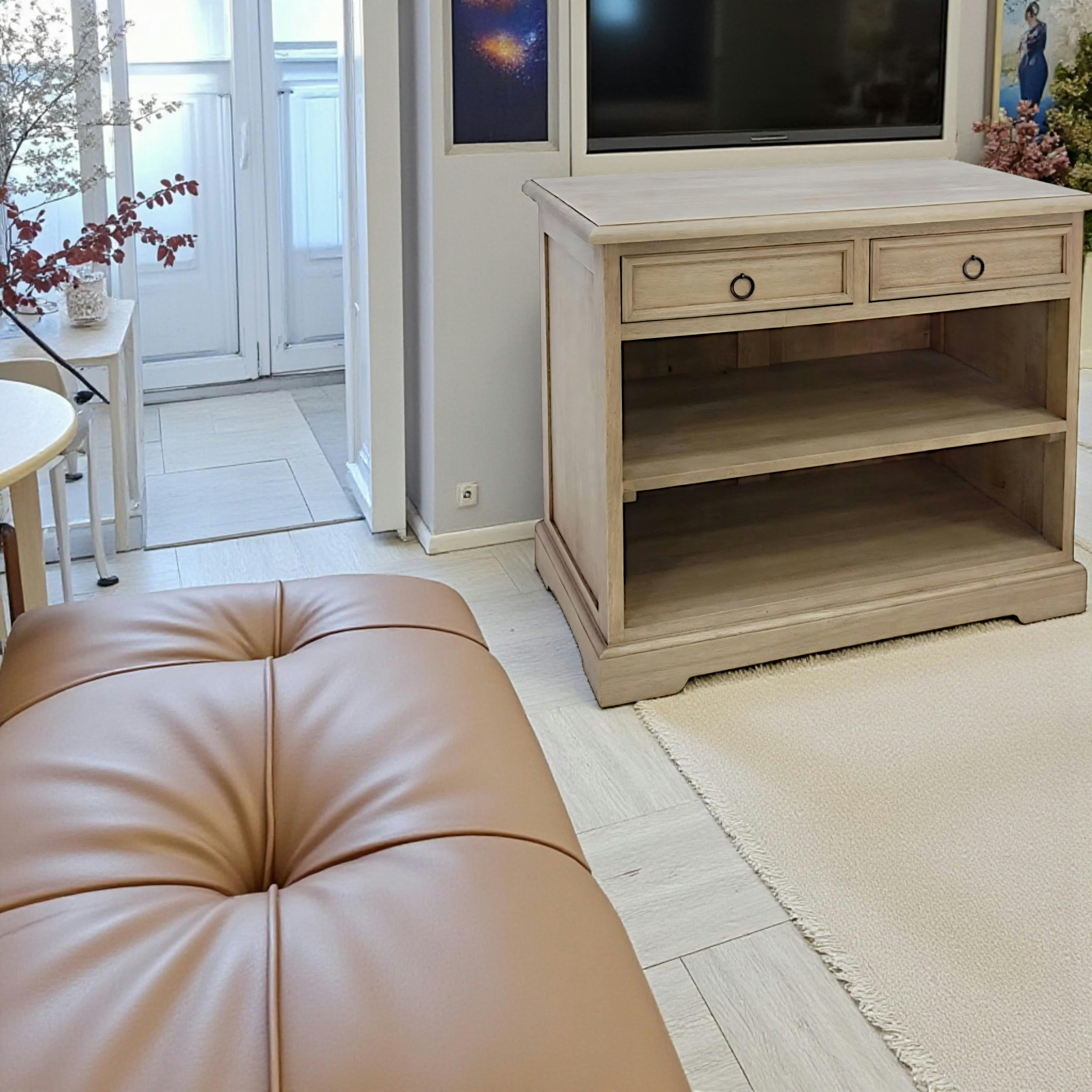Meuble TV Hévéa 2 tiroirs, 2 niches 76x47x64cm TRADITION