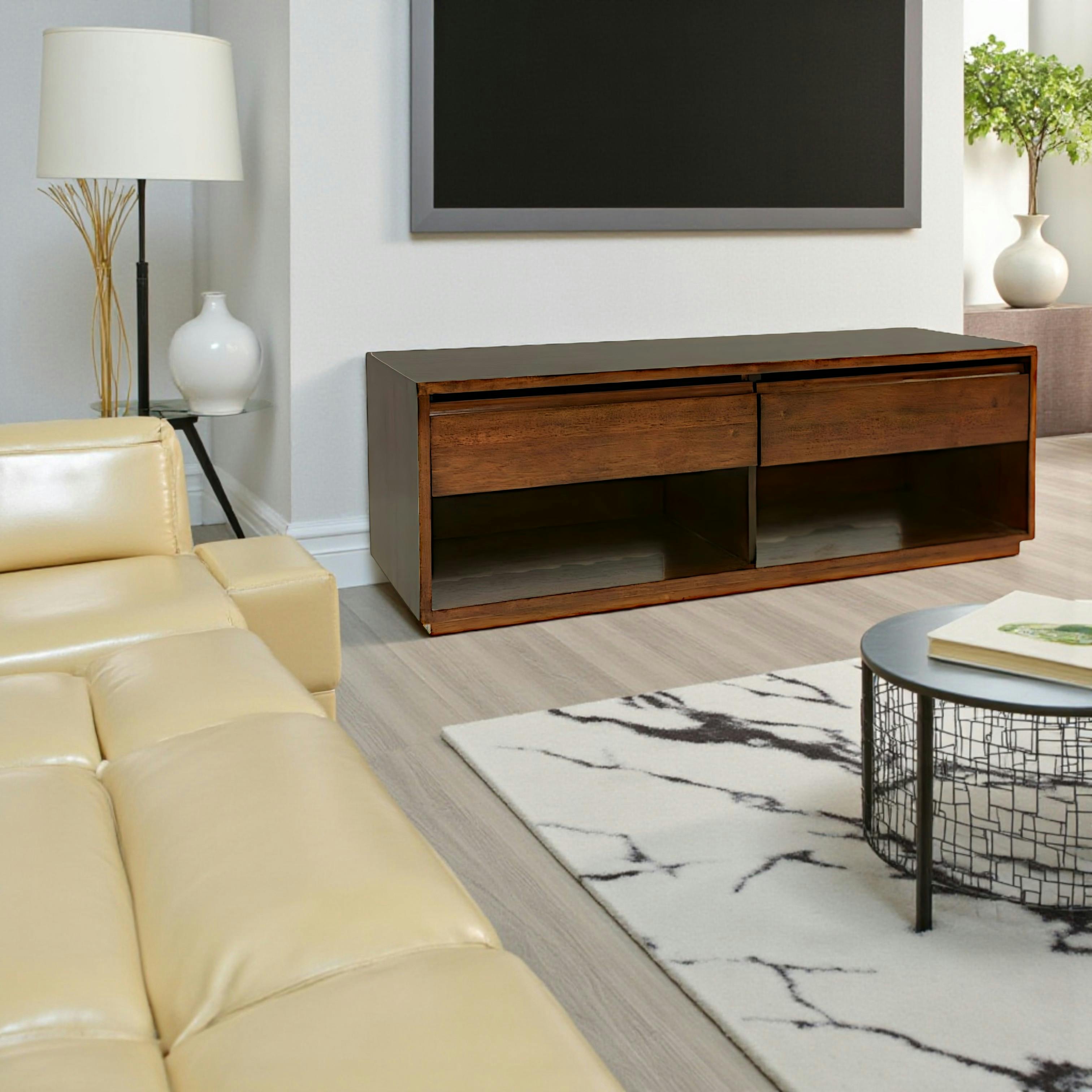 Meuble TV Hévéa 2 tiroirs, 2 niches basses 120x45x45cm BALTIC