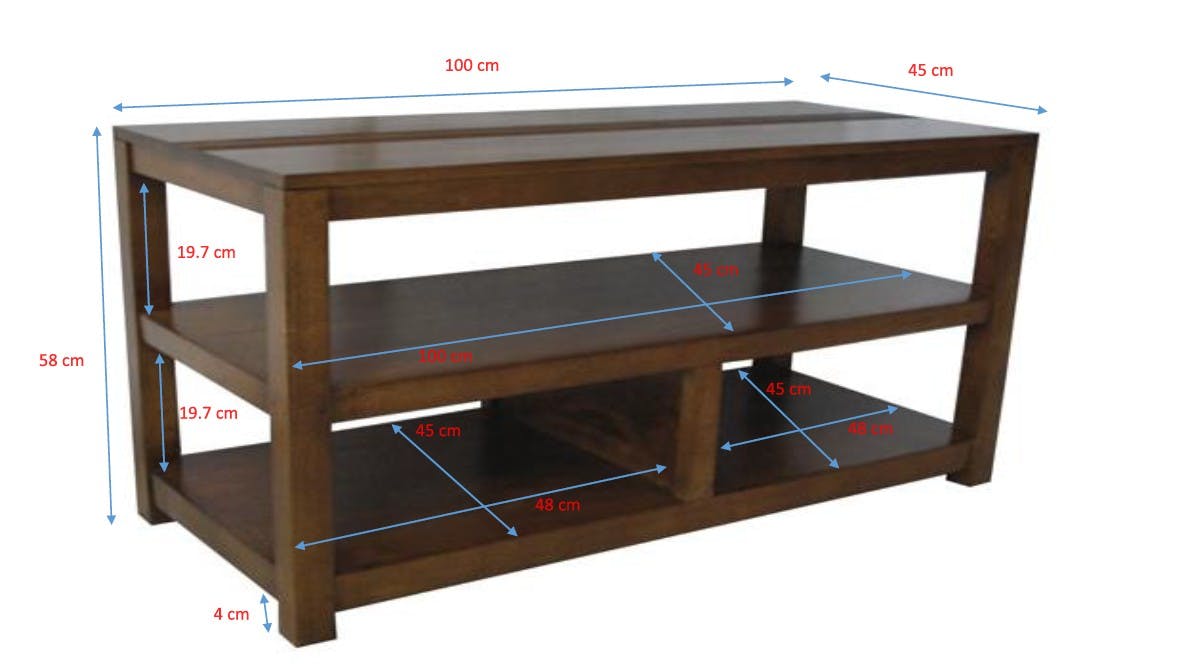 Meuble TV Hévéa 3 niches 100x45x58cm GALA