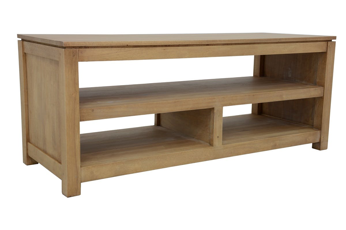 Meuble TV Hévéa 3 niches - dont 1 grande - 120x45x48,6cm HELENA