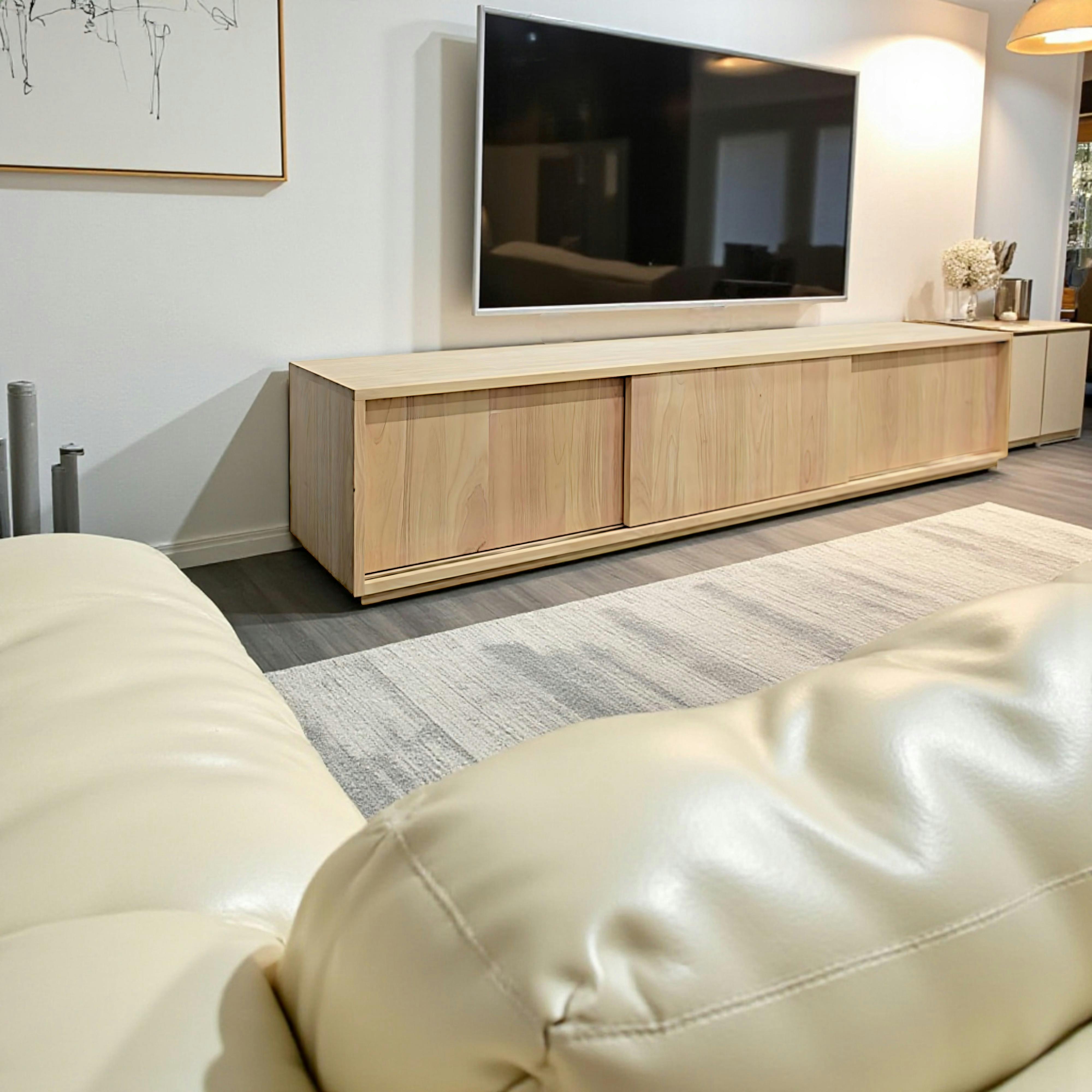 Meuble TV Hévéa 3 portes coulissantes 200x45x45cm BALTIC