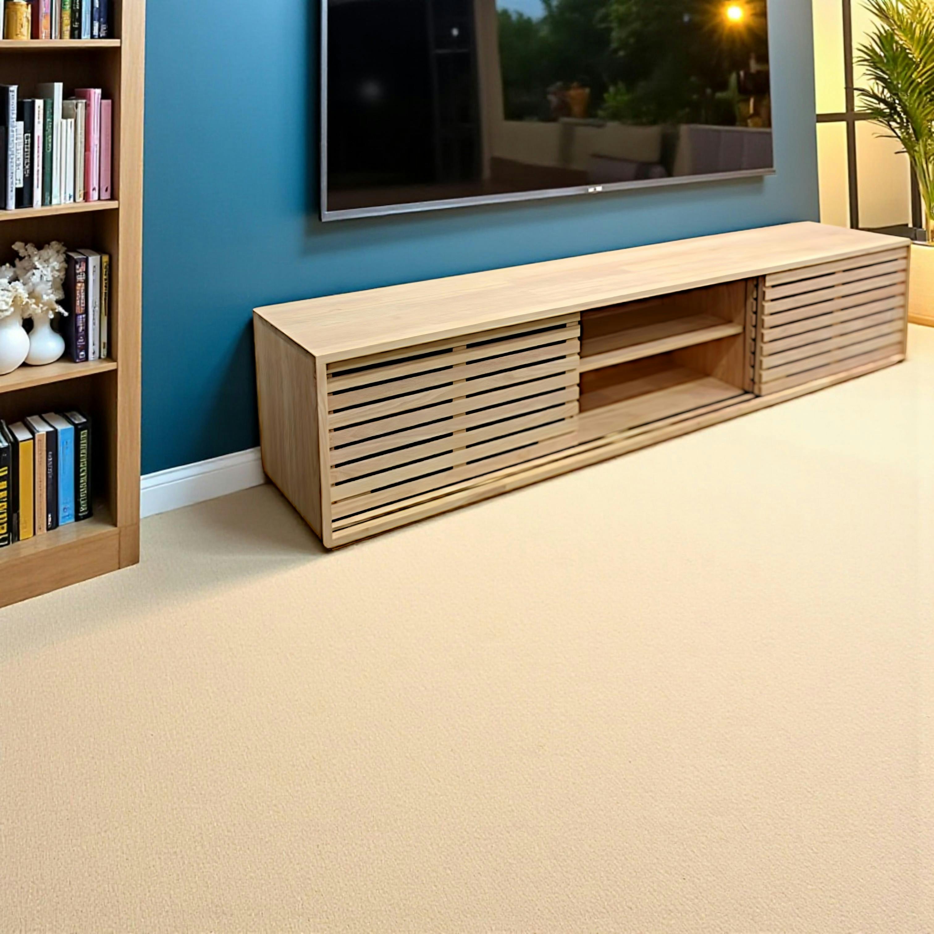 Meuble TV Hévéa 3 portes coulissantes Persiennes 200x45x45cm NEW ORLEANS