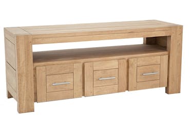  Meuble TV Hévéa 3 tiroirs, 1 grande niche 120x40x50cm ATTAN