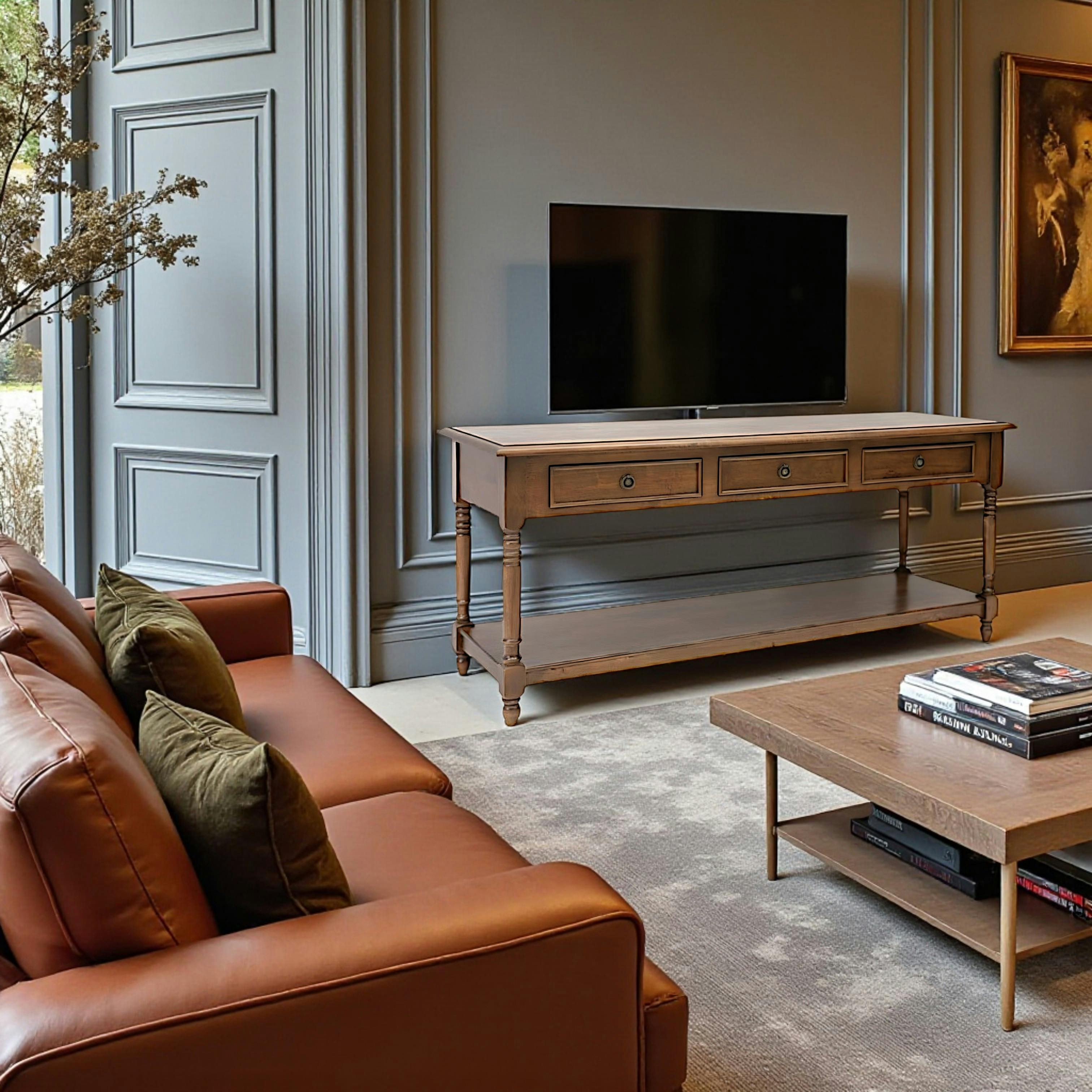 Meuble TV hévéa 3 tiroirs L140xP45xH60 TRADITION