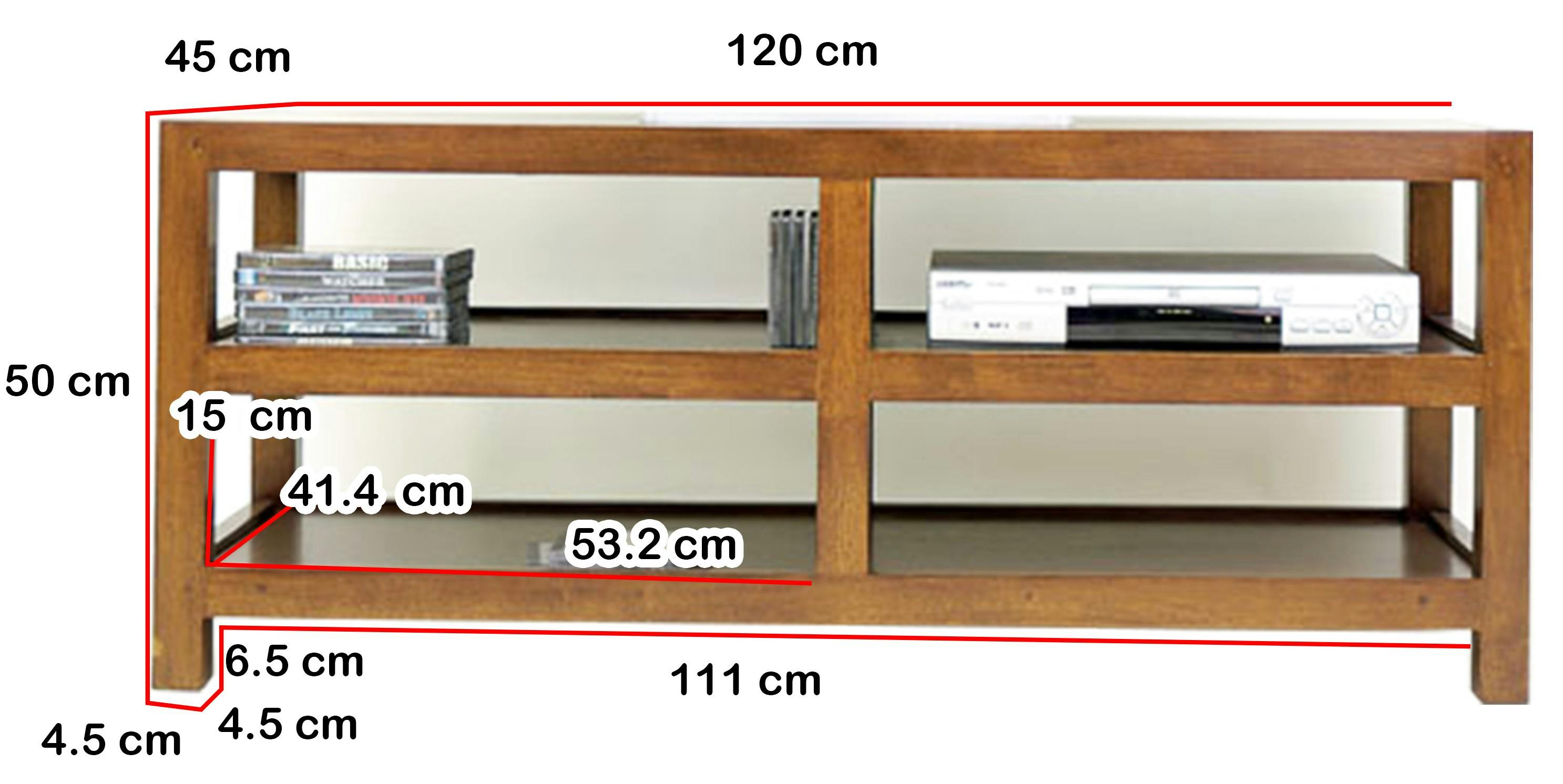 Meuble TV Hévéa 4 niches 120x45x50cm HELENA