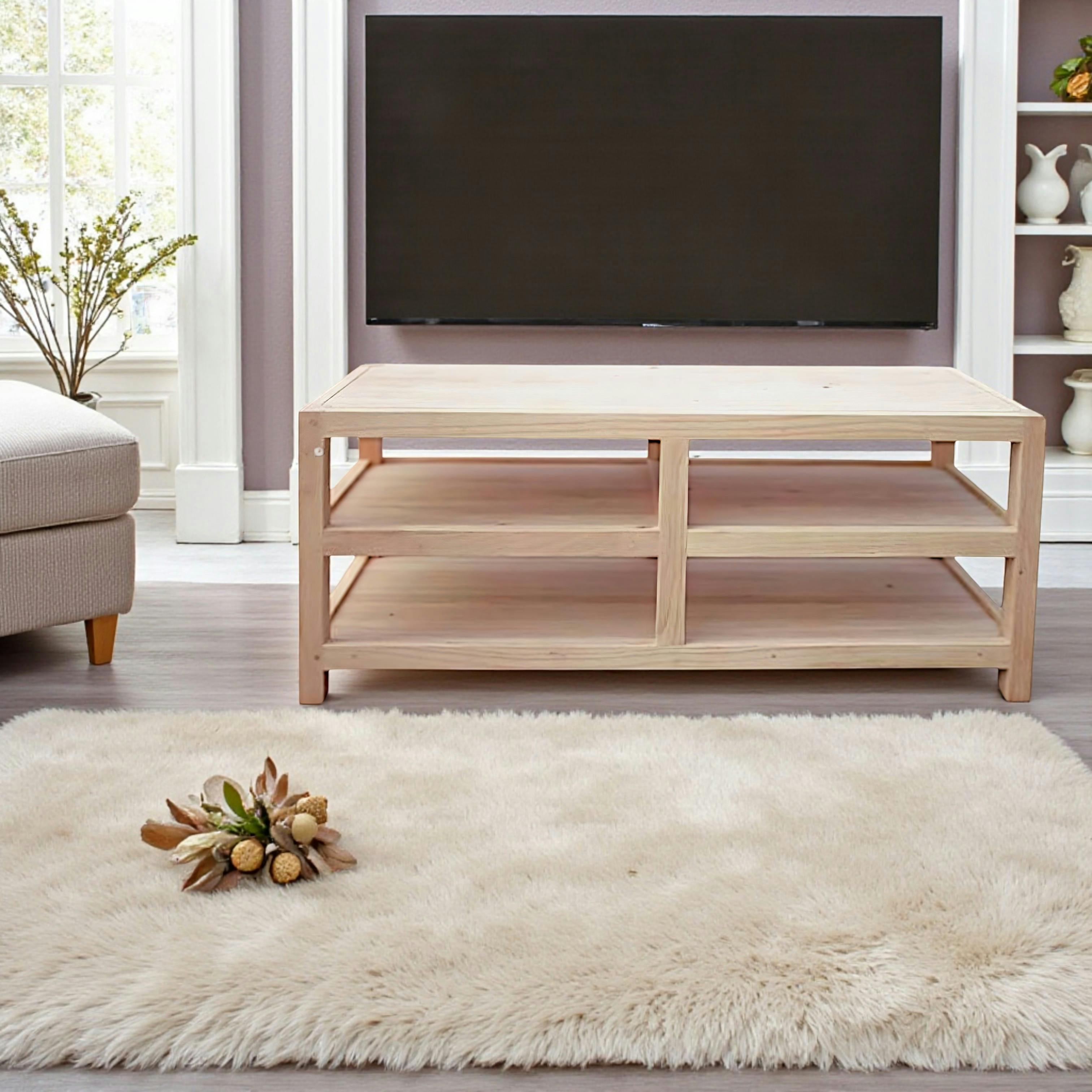 Meuble TV Hévéa 4 niches 120x45x50cm HELENA