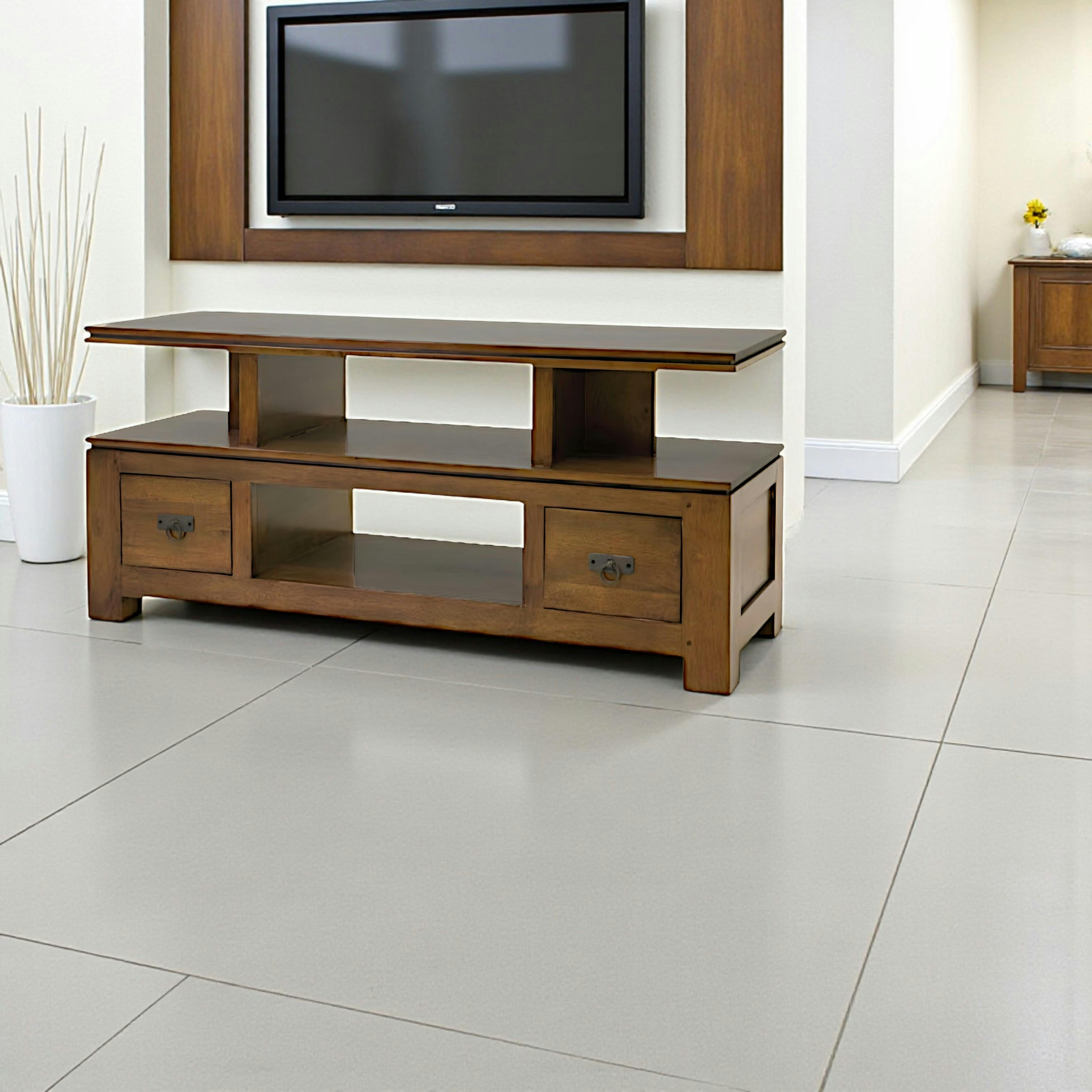 Meuble TV hévéa 4 niches 125x45x58cm HELENA