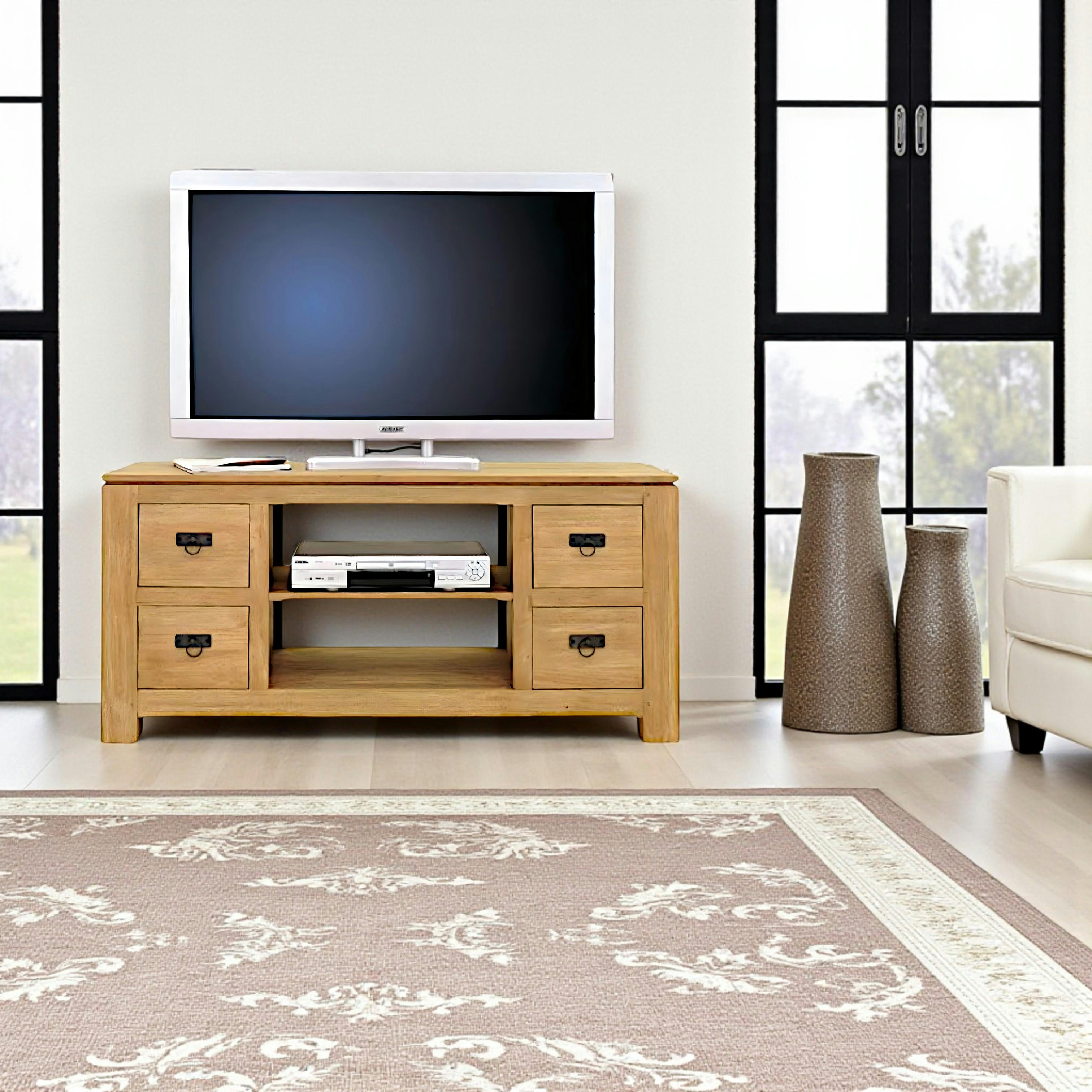 Meuble TV hévéa 4 tiroirs 125x45x58cm HELENA