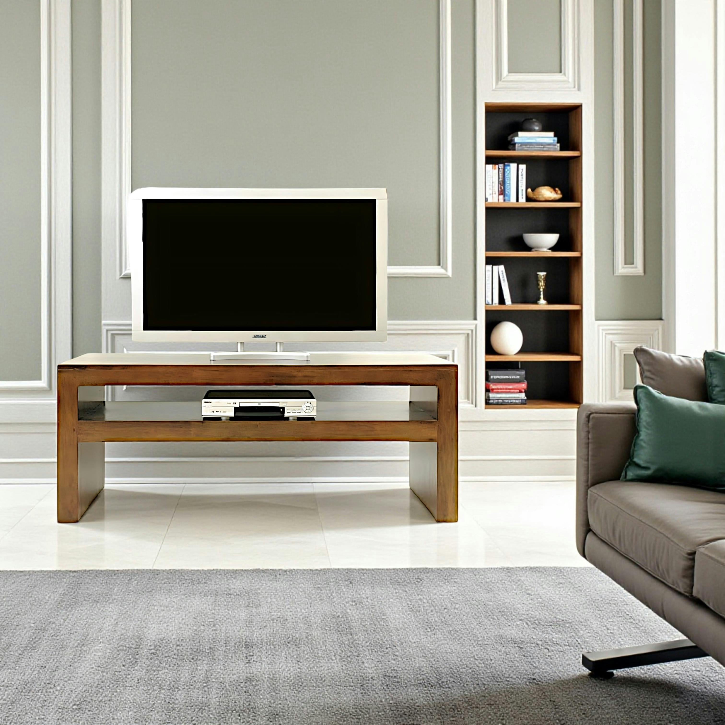 Meuble TV Hévéa double plateaux 120x50x60cm OLGA