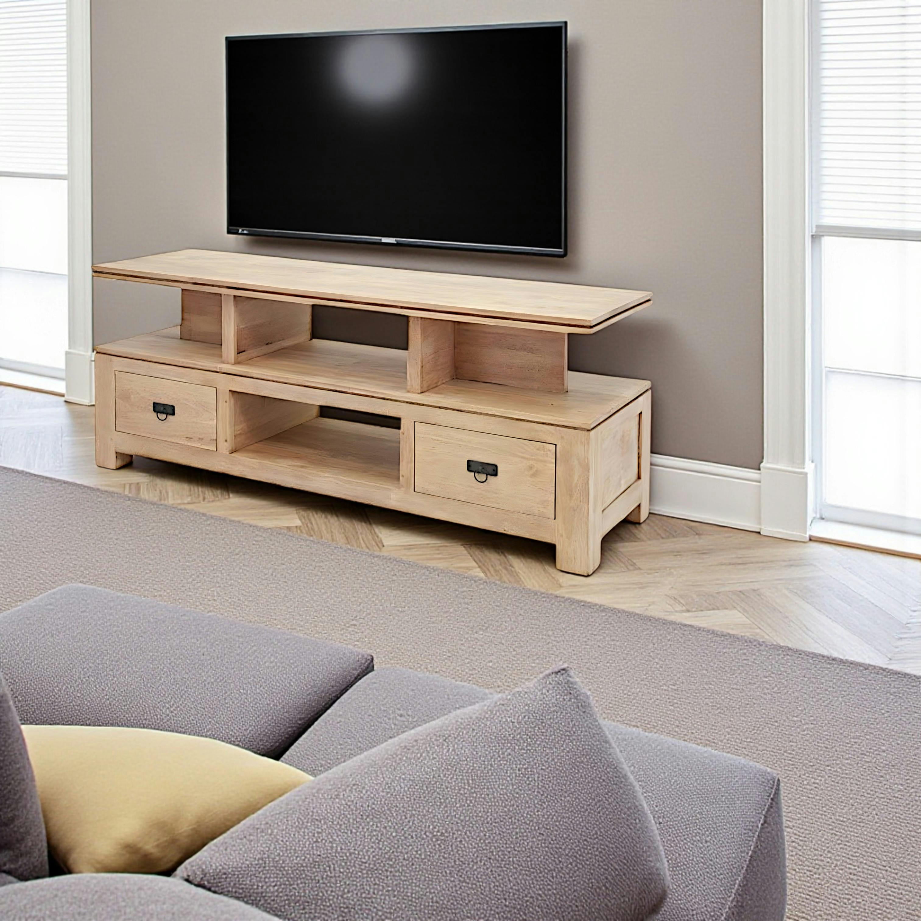 Meuble TV hévéa niches 150x60cm HELENA