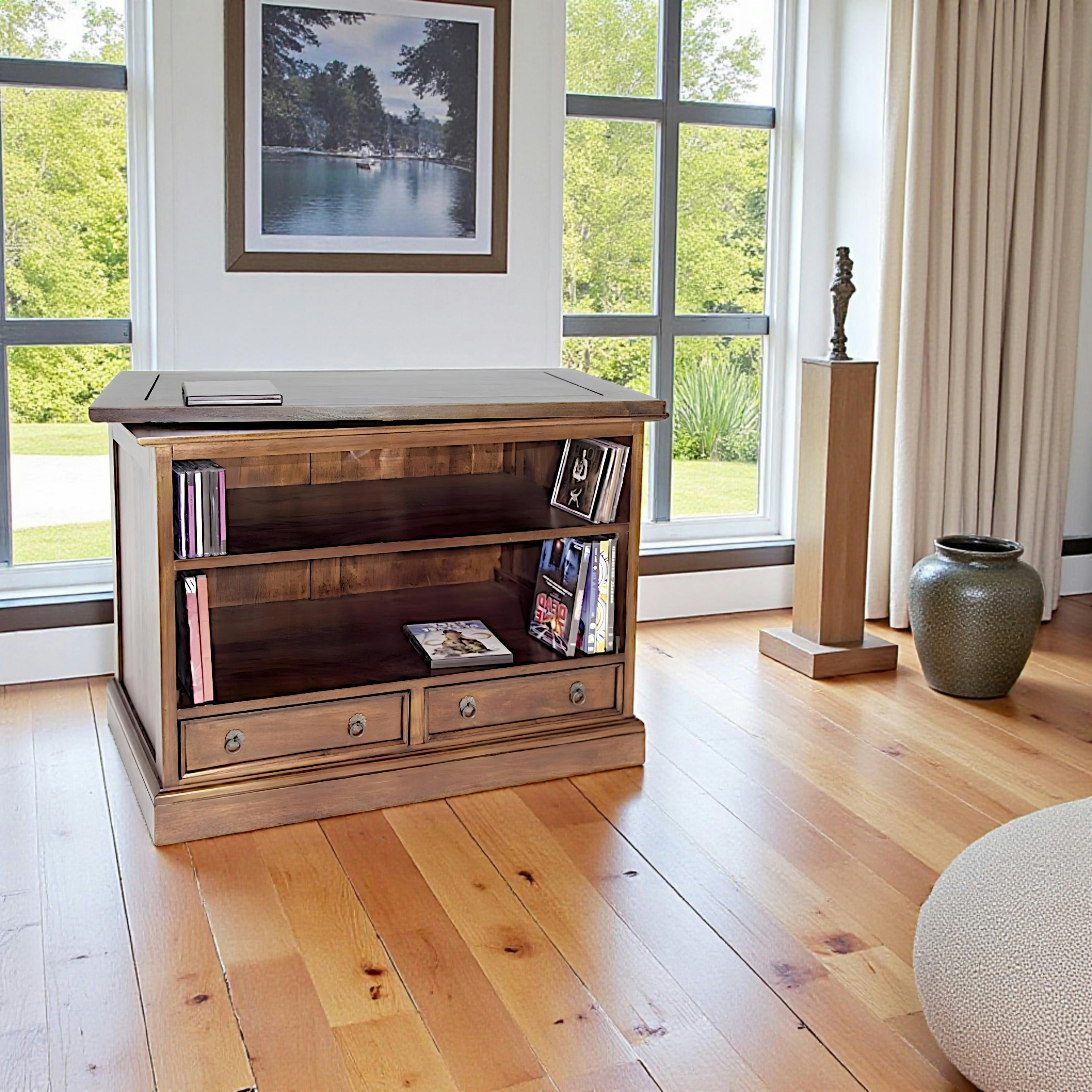 Meuble TV Hévéa plateau tournant, 2 tiroirs, 2 niches 83x50x62cm TRADITION