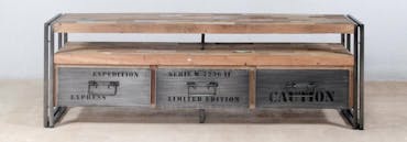  Meuble TV bois recycle et metal trois tiroirs de style industriel
