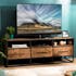 Meuble TV en bois recycle et metal trois tiroirs de style contemporain