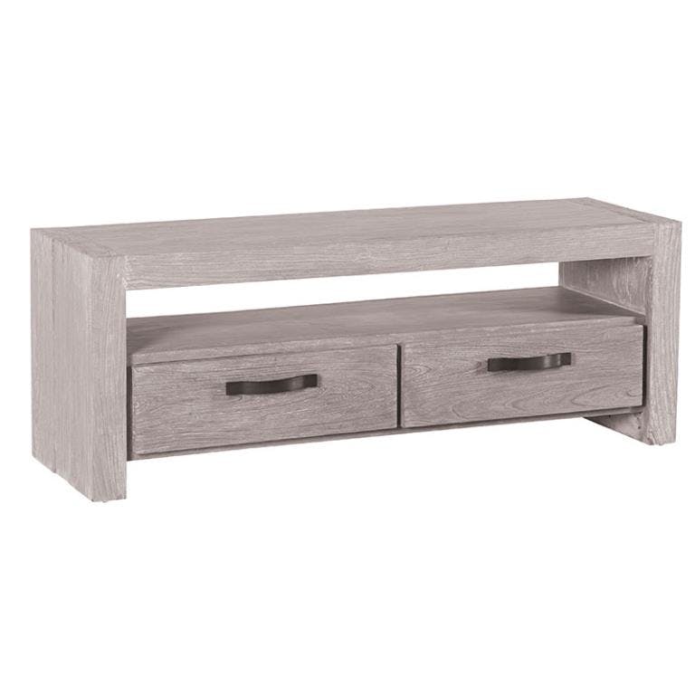Meuble TV moderne bois gris 2 tiroirs 150x47x55 ATLAGO