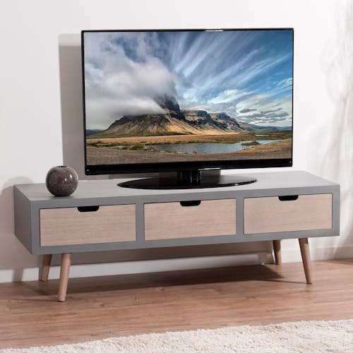 Meuble TV en bois gris trois porte de style contemporain