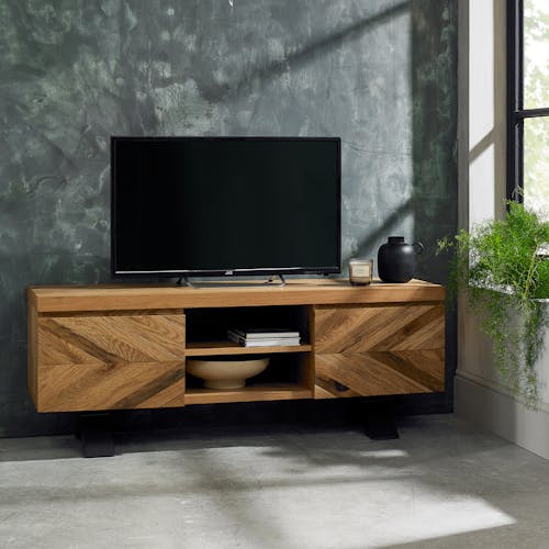 Meuble tv moderne en marqueterie de chêne finition bois naturel ARLINGTON 2