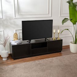 Meuble TV noir avec rangement - effet bois MARFA