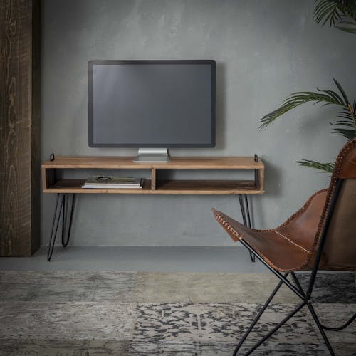 Meuble TV en bois pieds metal un tiroir de style contemporain