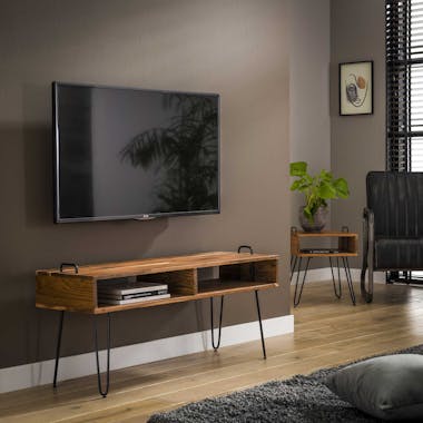 Meuble TV en bois pieds metal un tiroir de style contemporain