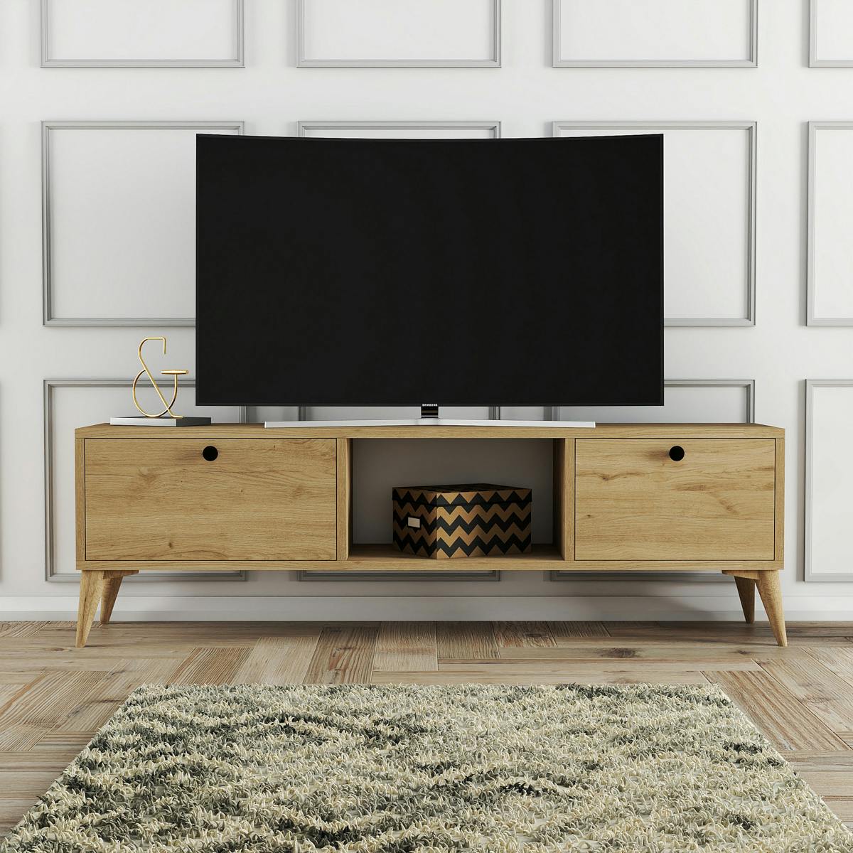 Meuble TV scandinave décor bois 2 portes 1 niche UMEA
