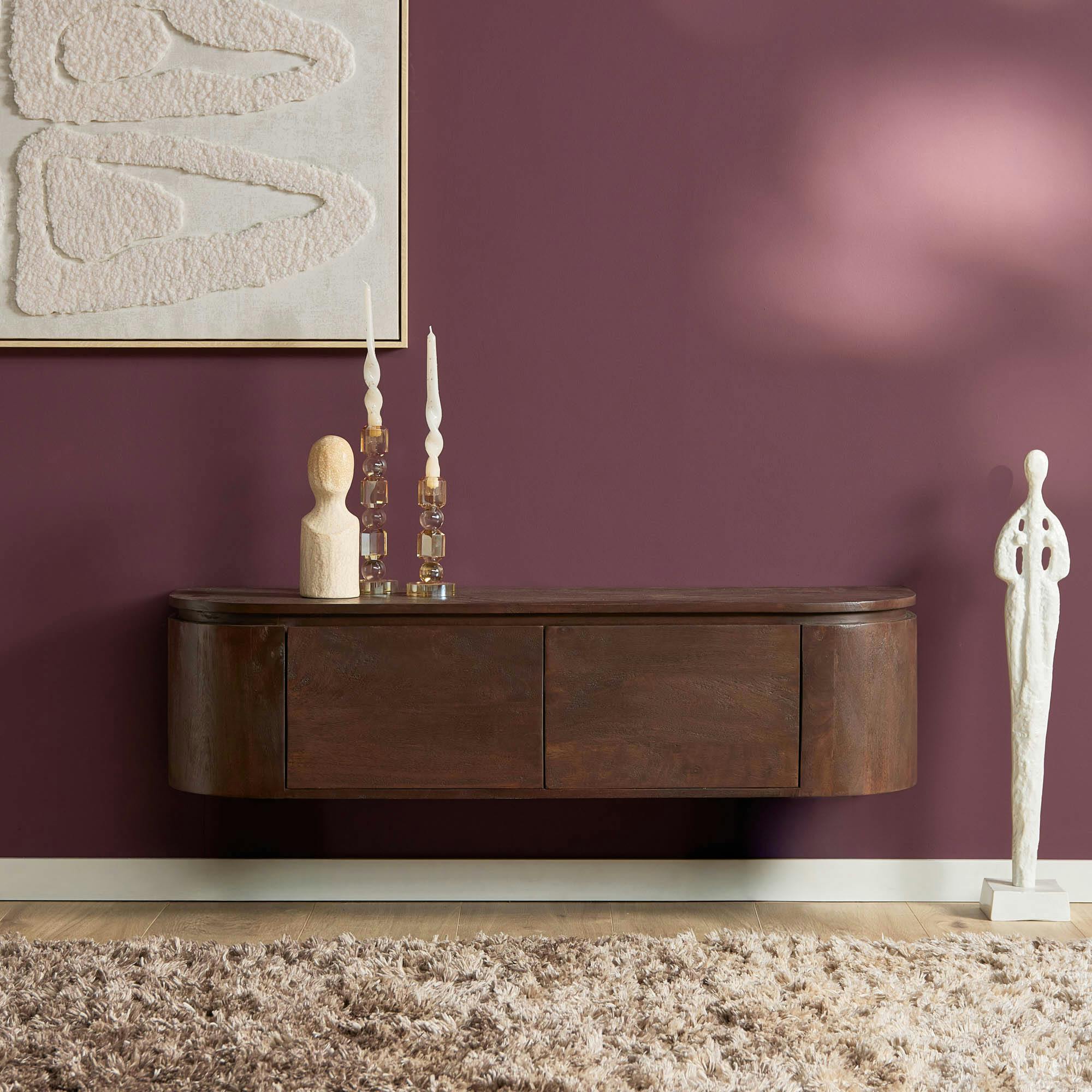 Meuble TV suspendu bois foncé 2 portes AREZZO