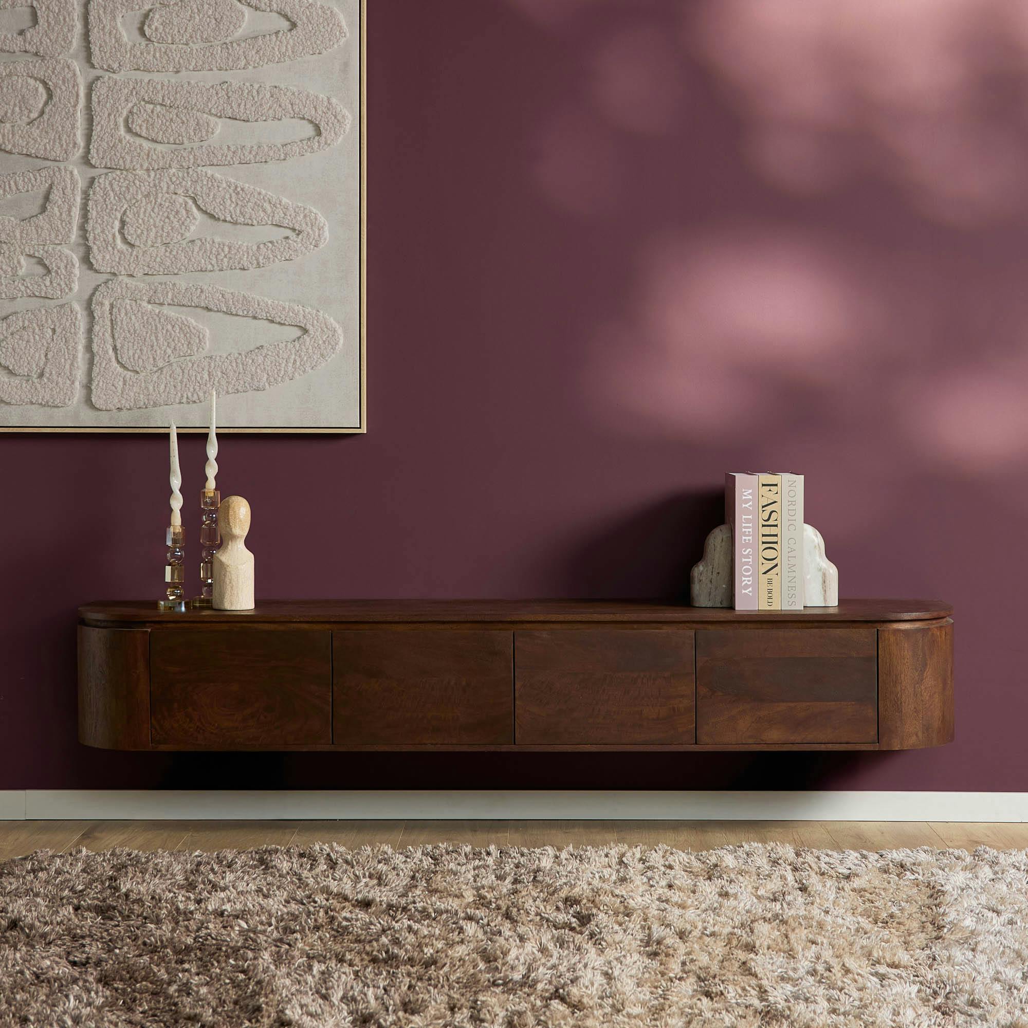 Meuble TV suspendu bois foncé 4 portes AREZZO