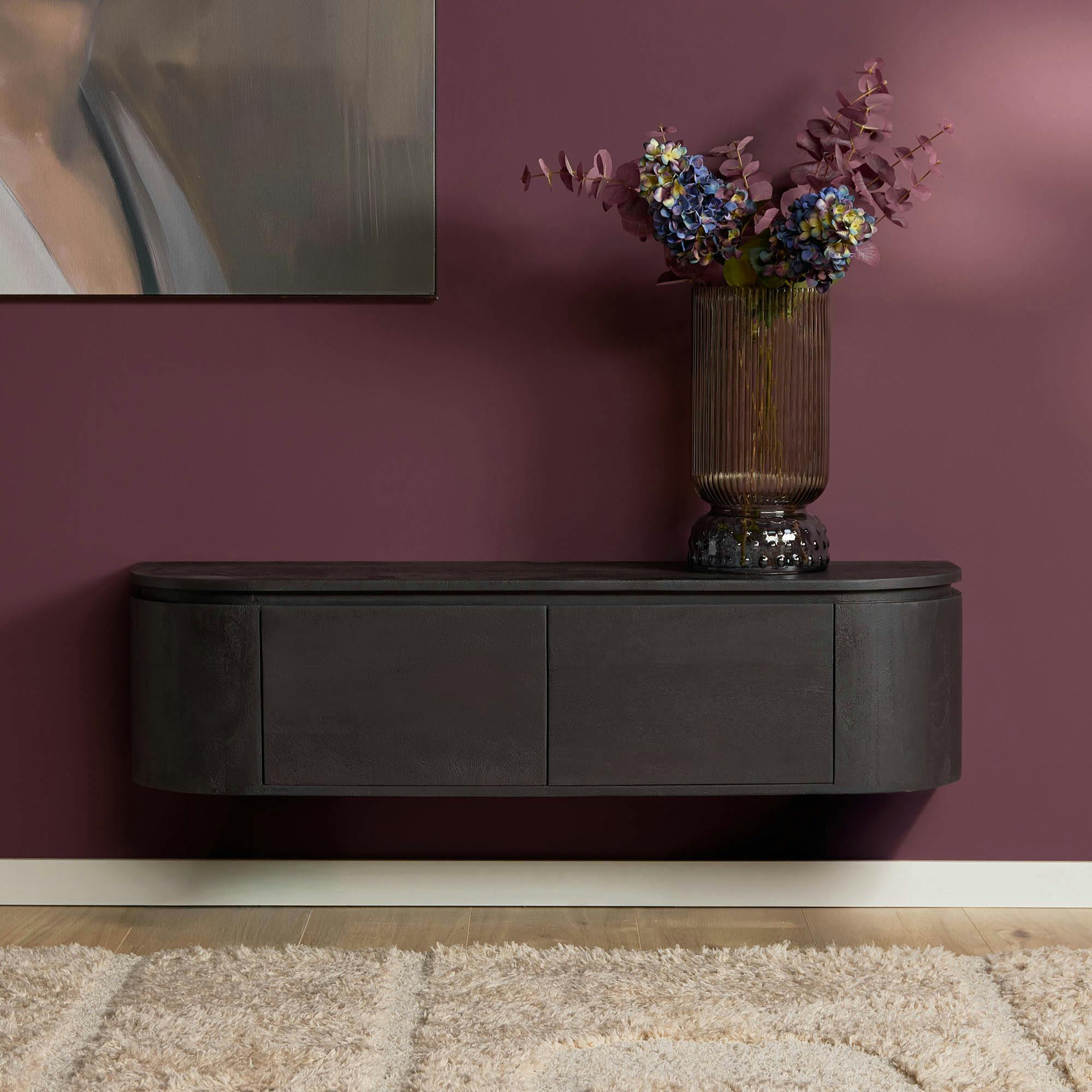 Meuble TV suspendu bois noir 2 portes AREZZO