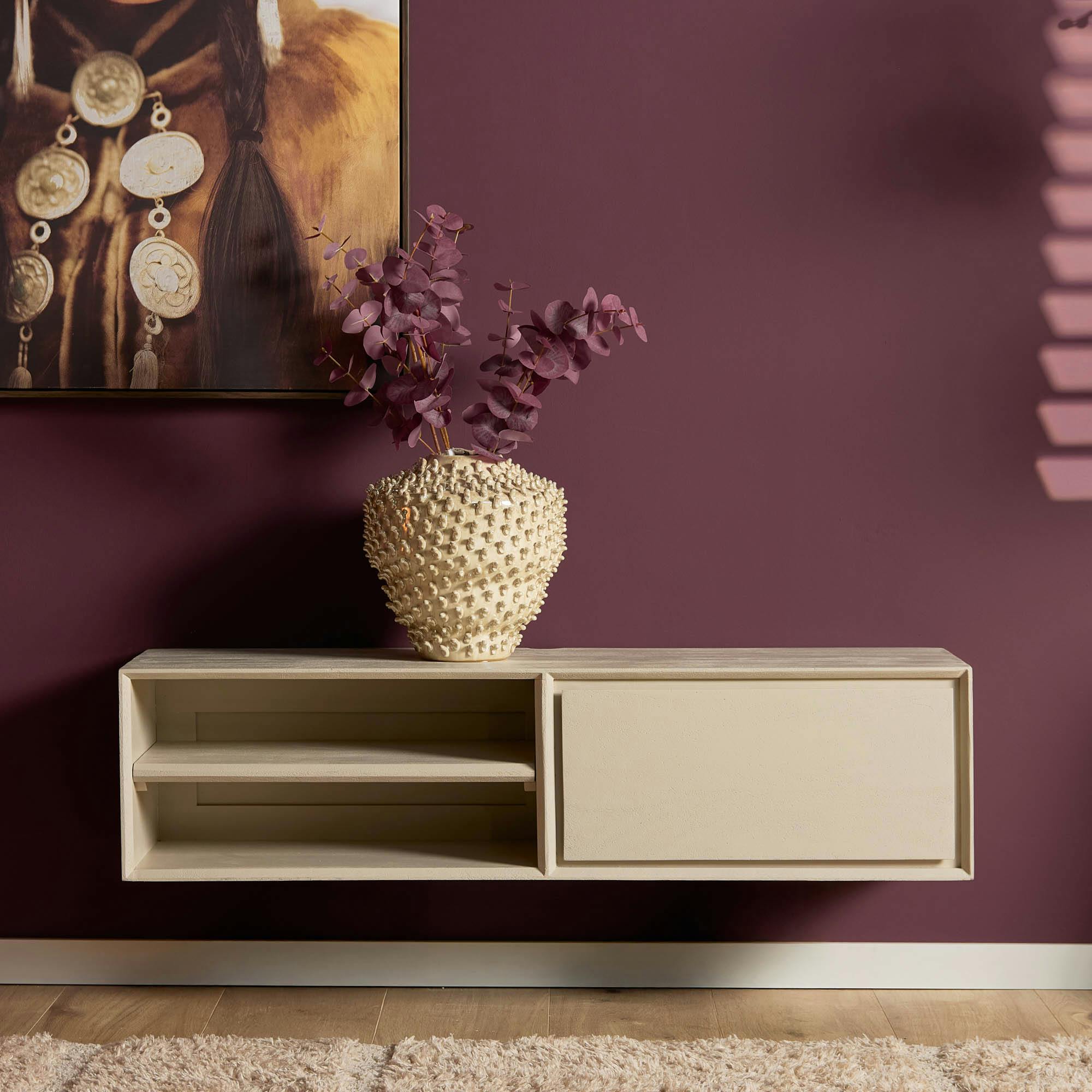 Meuble TV suspendu bois sable 1 tiroir 1 niche AERA