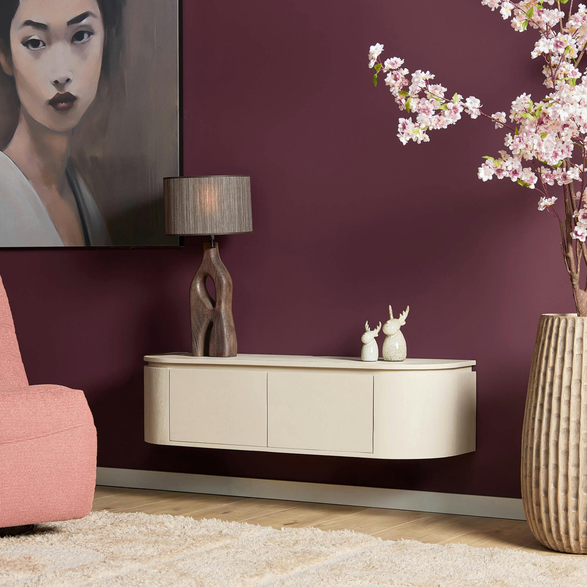 Meuble TV suspendu bois sable 2 portes AREZZO