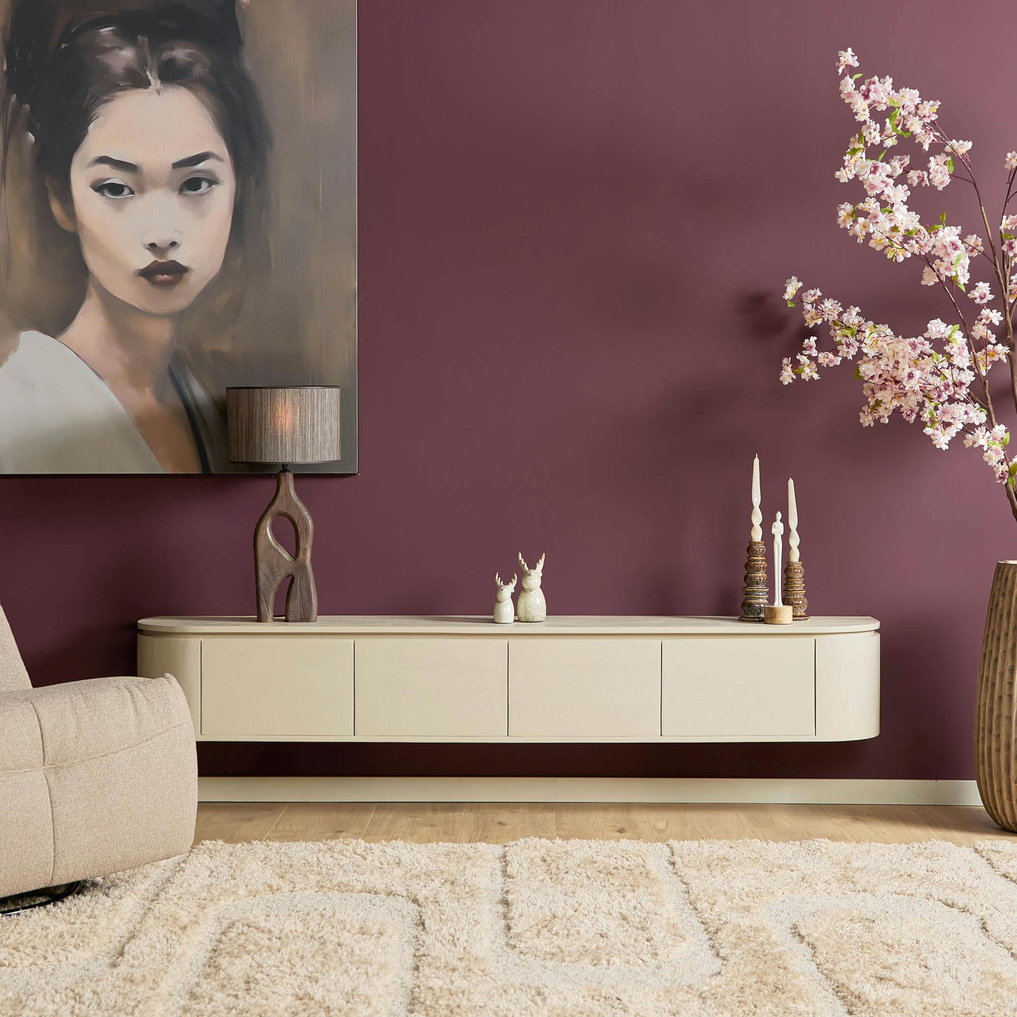 Meuble TV suspendu bois sable 4 portes AREZZO