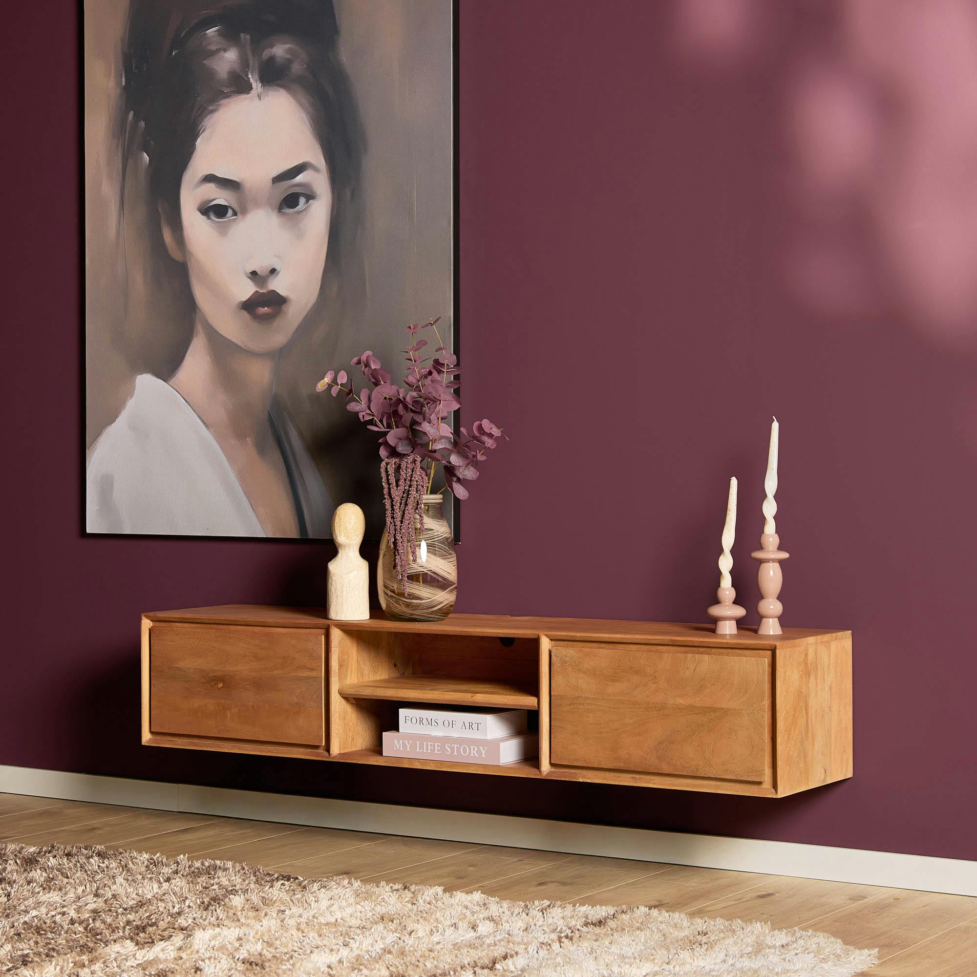 Meuble TV suspendu en bois 2 tiroirs 1 niche AERA