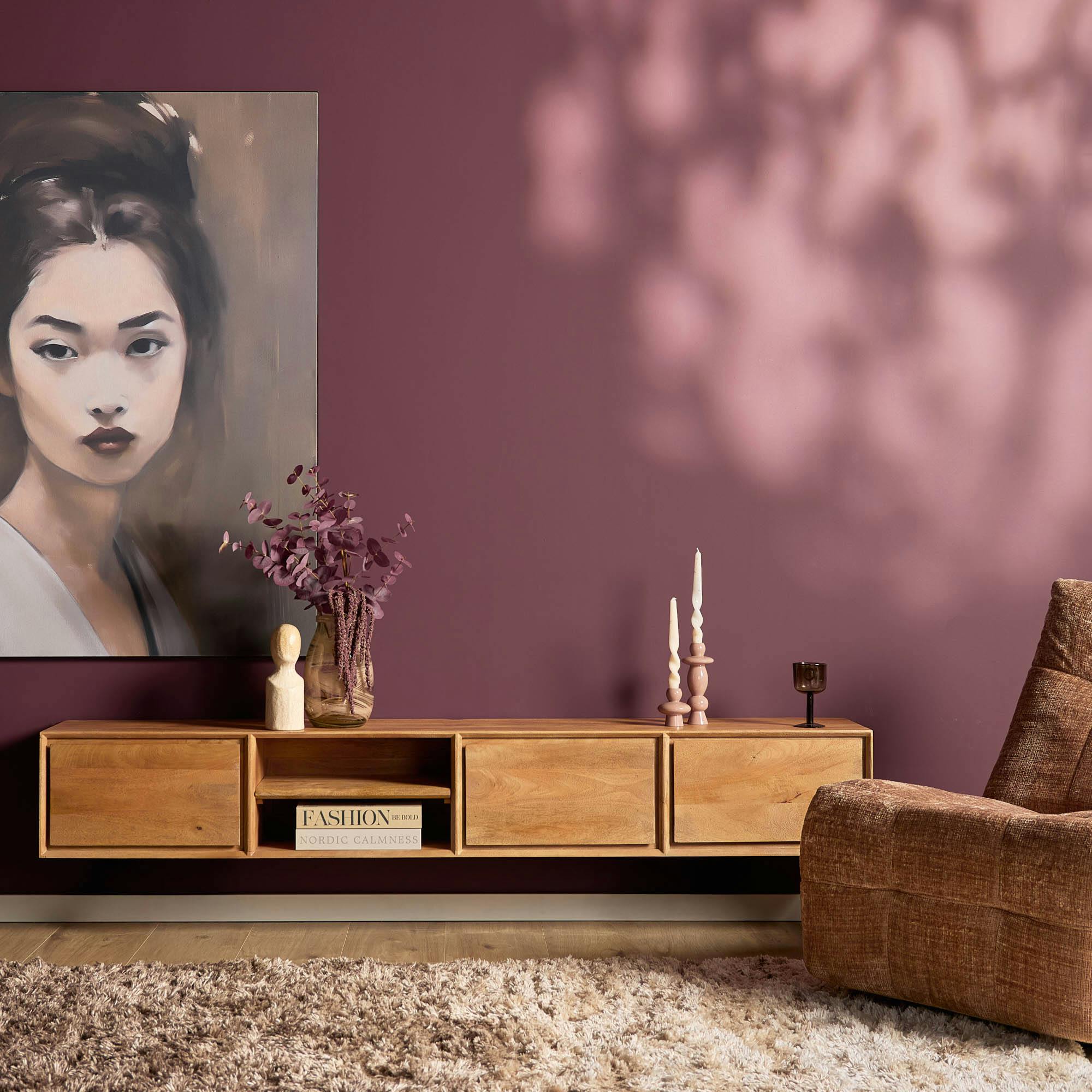 Meuble TV suspendu en bois 3 tiroirs 1 niche 200 cm AERA