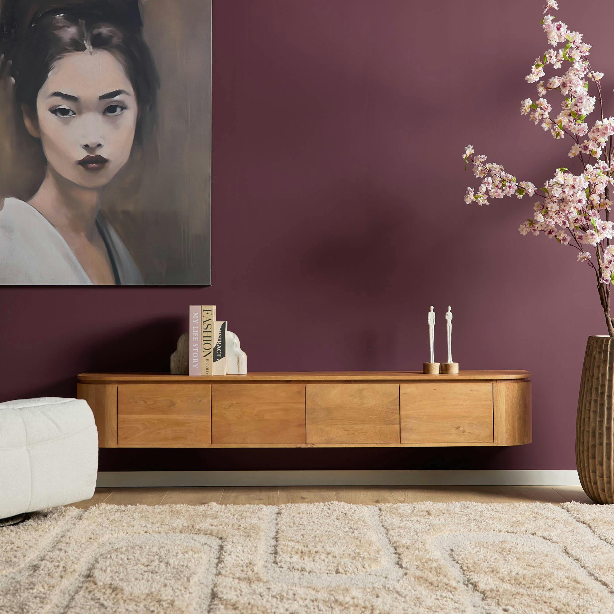 Meuble TV suspendu en bois, bords arrondis 200 cm AREZZO