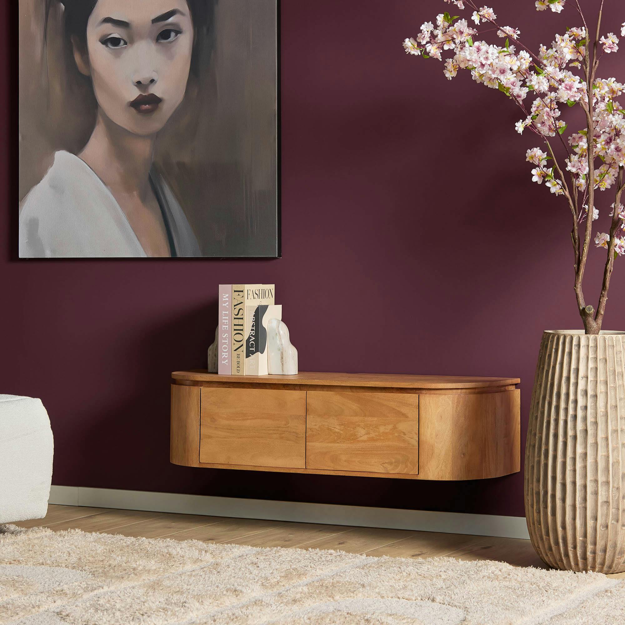 Meuble TV suspendu en bois, bords arrondis AREZZO