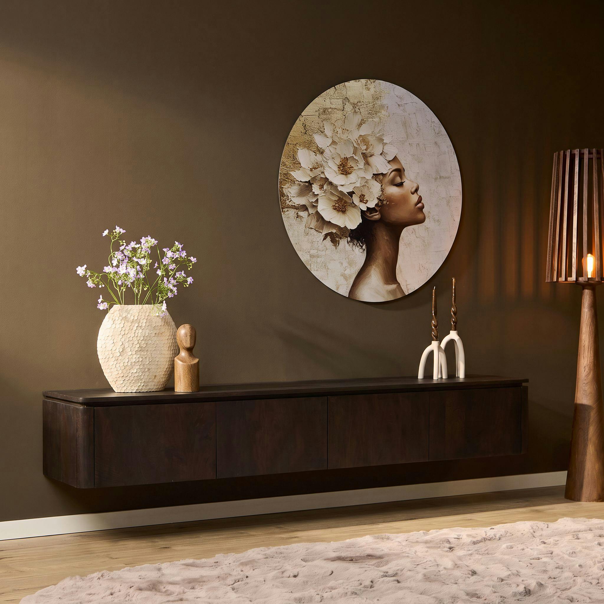 Meuble TV suspendu en bois marron 4 portes 210 cm KASO