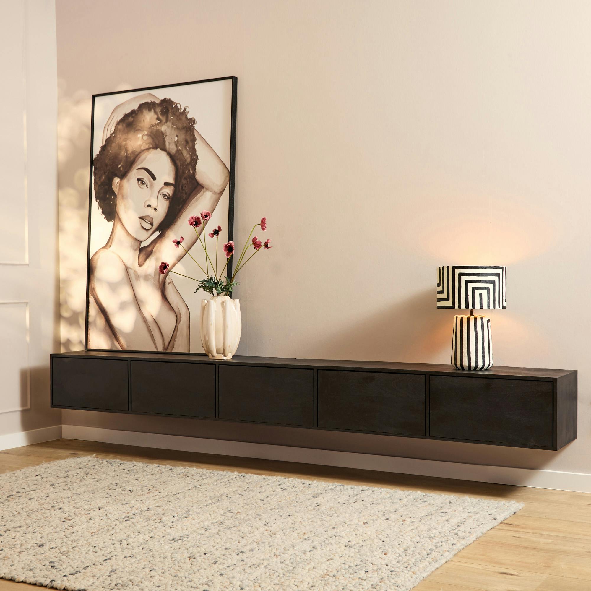 Meuble TV suspendu XL bois noir 5 portes JUNO