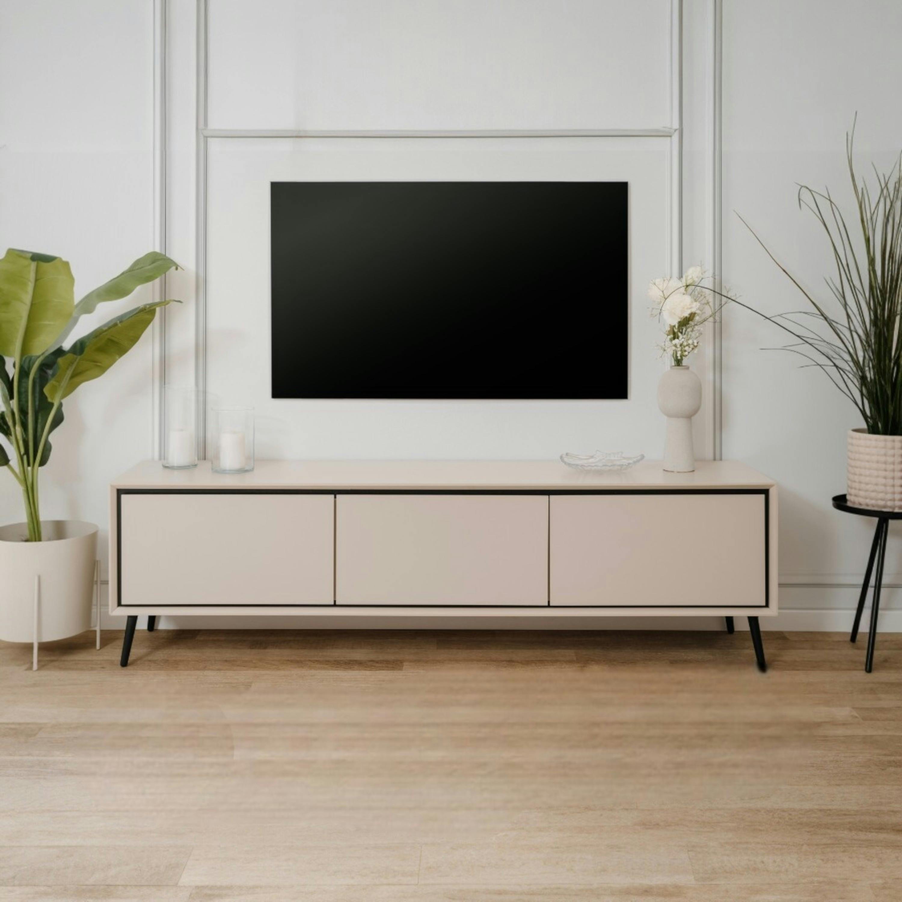 Meuble TV taupe 3 portes abattantes AVIO